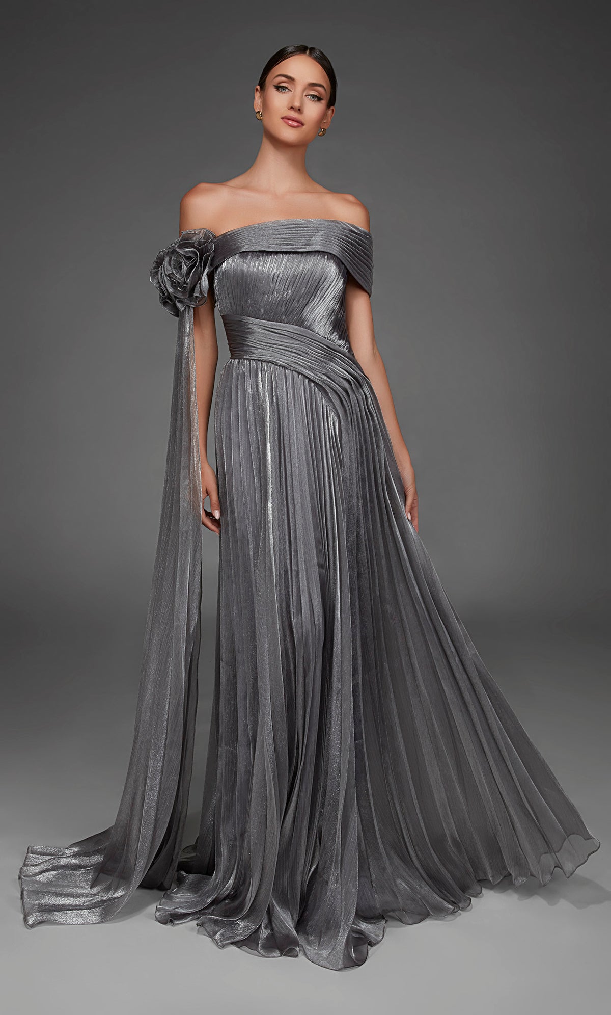 ALYCE Paris 55032 Off The Shoulder Neckline Ruched/draped A Line Dress