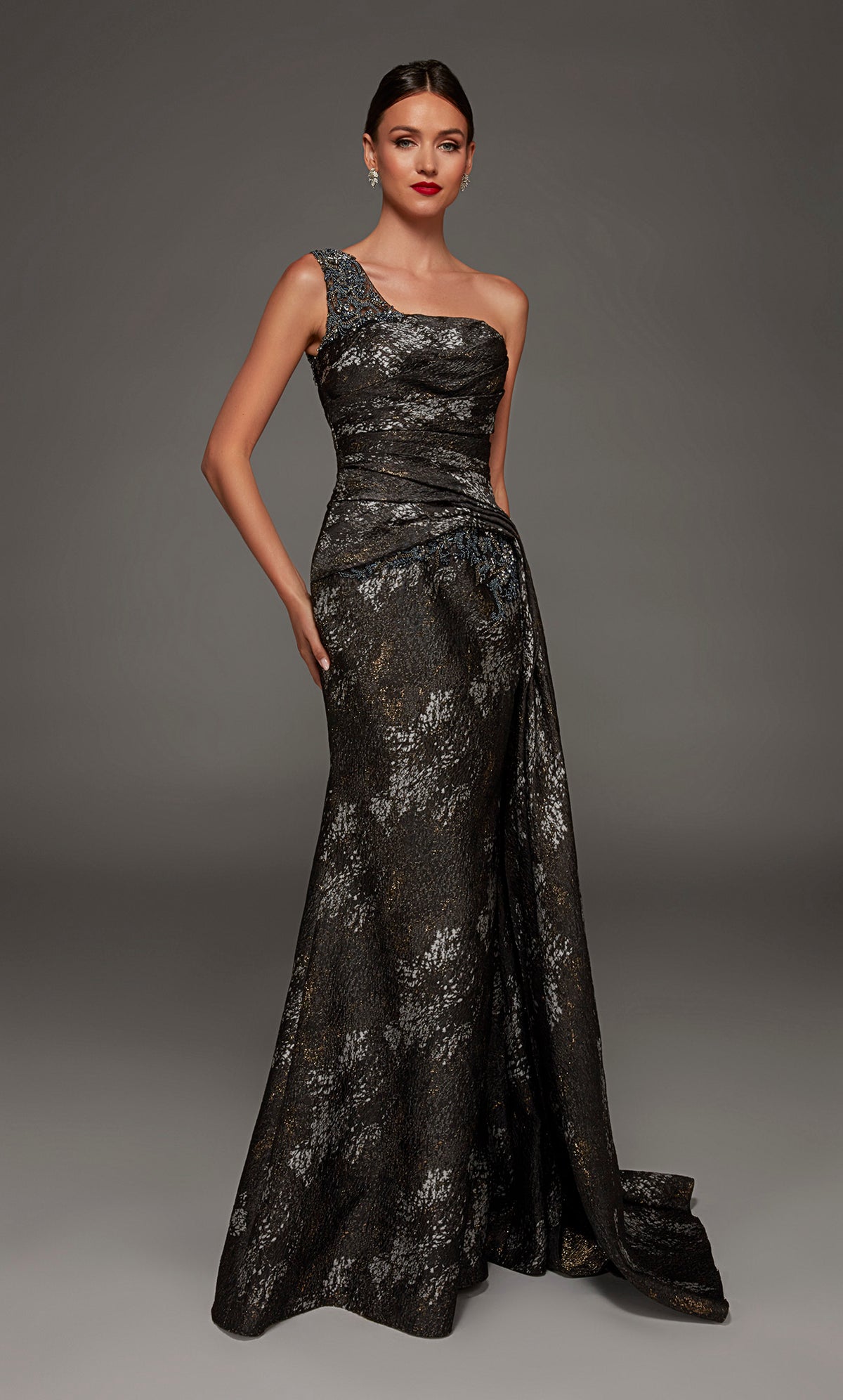 ALYCE Paris 55033 One Shoulder Neckline Modest A Line Dress