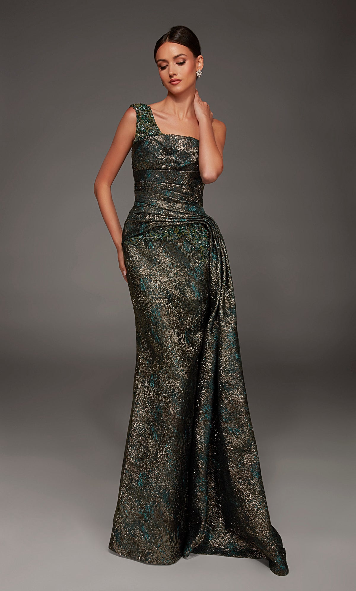 ALYCE Paris 55033 Special Occasion One Shoulder Neckline Modest A Line Dress