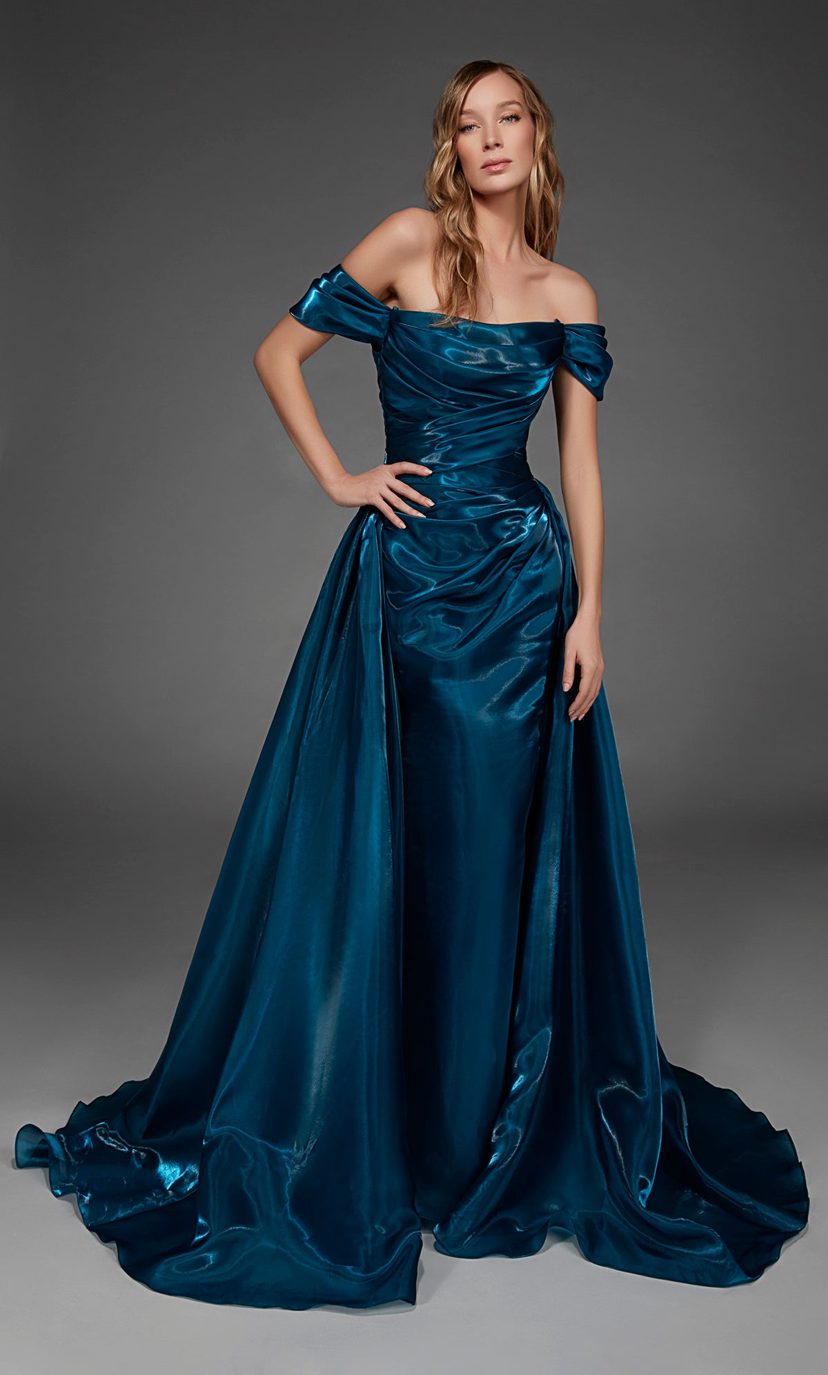ALYCE Paris 55034 Off The Shoulder Neckline Ruched/draped A Line Dress