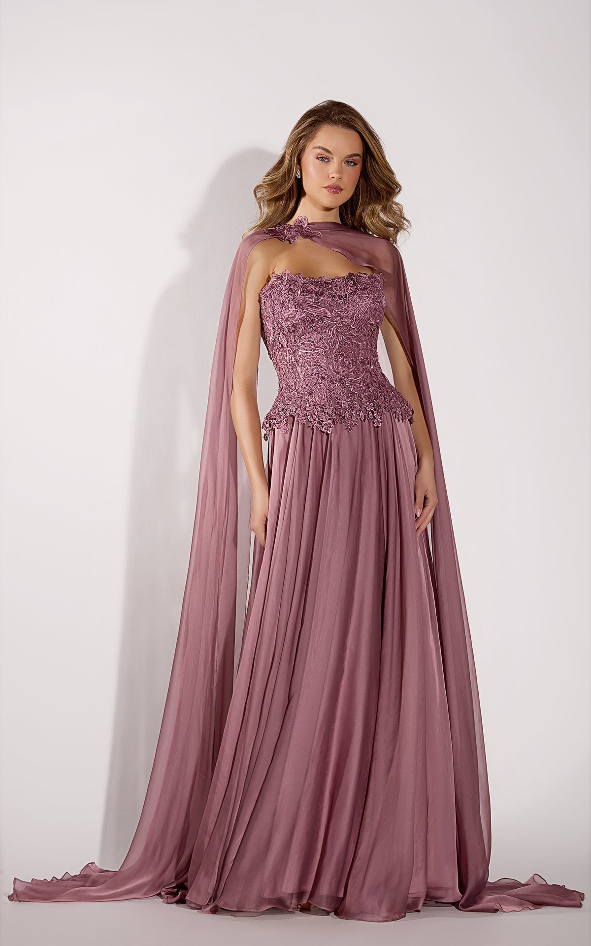 ALYCE Paris 55059 Straight Across Neckline Embellished Flowy Dress
