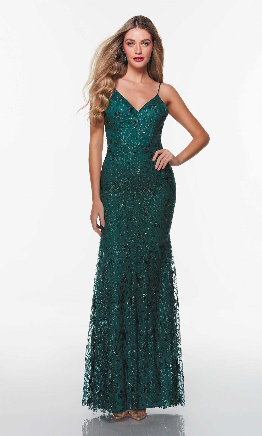 Alyce Paris 61283 ALYCE Long Vobine en V-Neck Embellifhed Fit n Flare