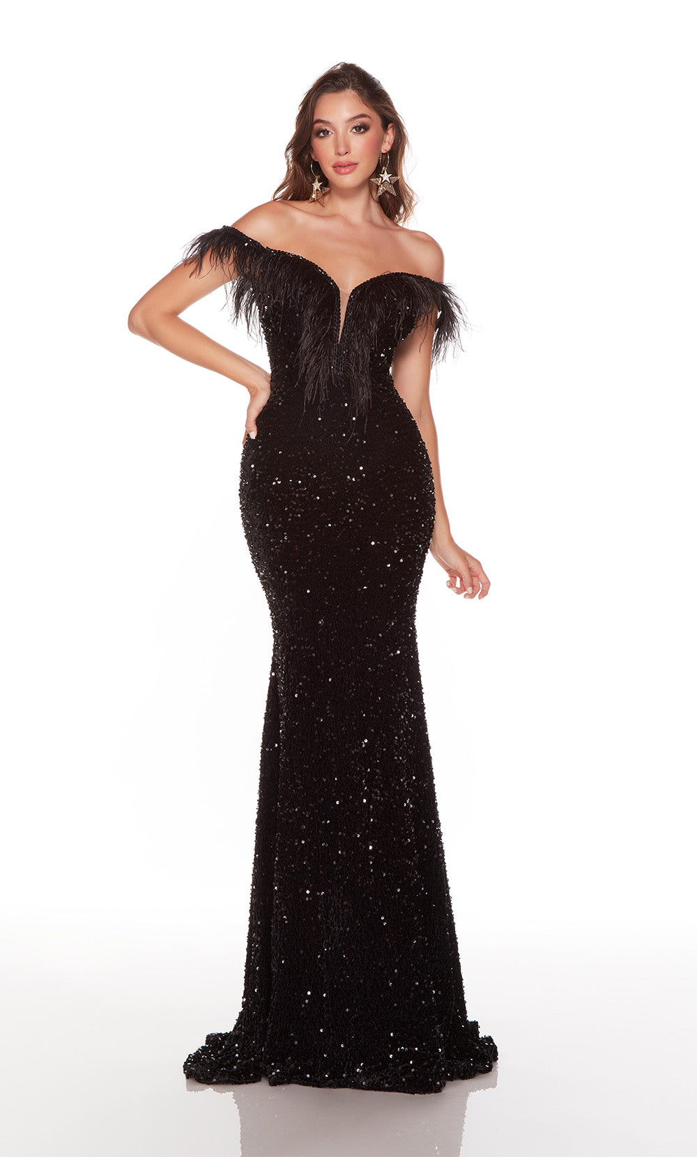 ALYCE Paris 61373 Alyce Long Off The Shoulder Elegant Fit N Flare Dress