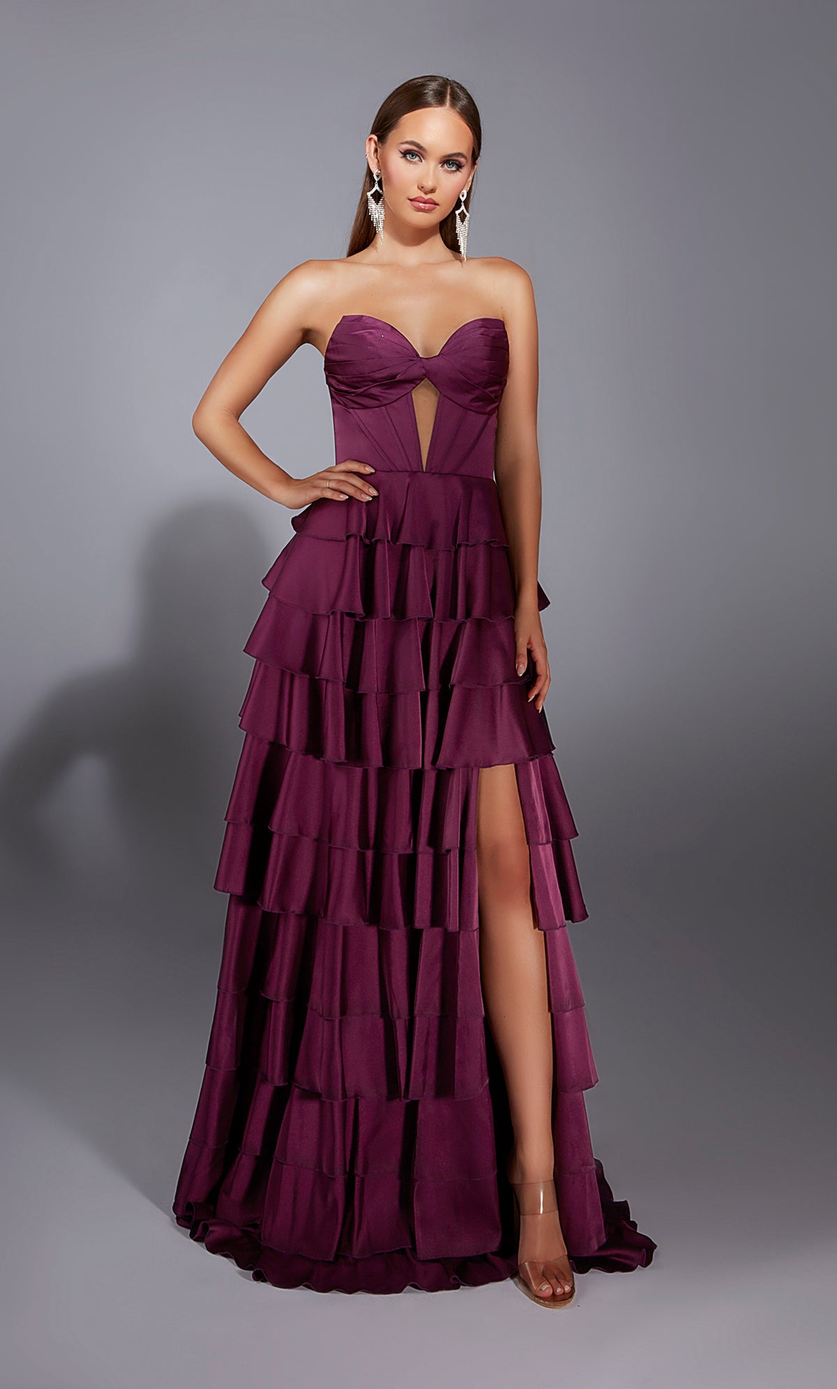 ALYCE Paris 61889 Alyce Long Plunging Neckline Ruffles A Line Dress