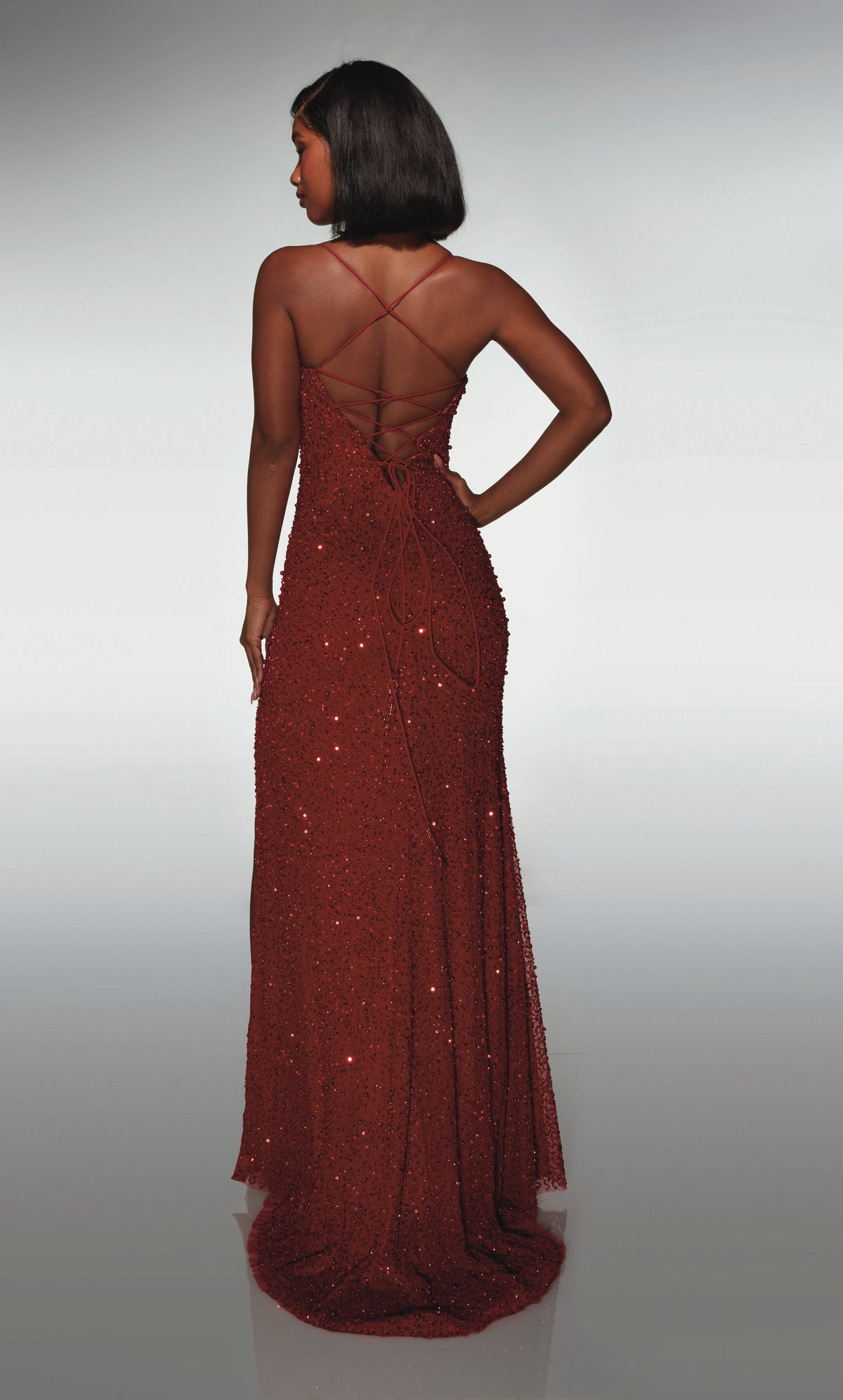 ALYCE Paris 62004 Alyce Long Plunging Neckline Embellished Straight Dress