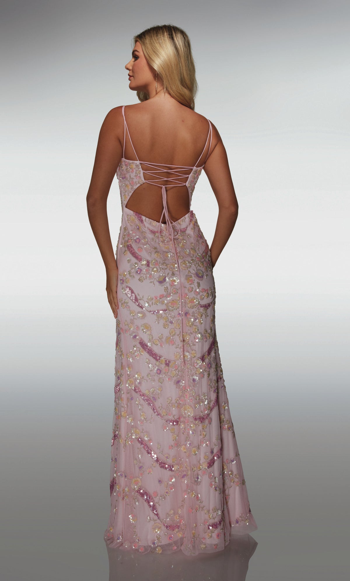 ALYCE Paris 62016 Alyce Long V-neckline Slit Straight Dress