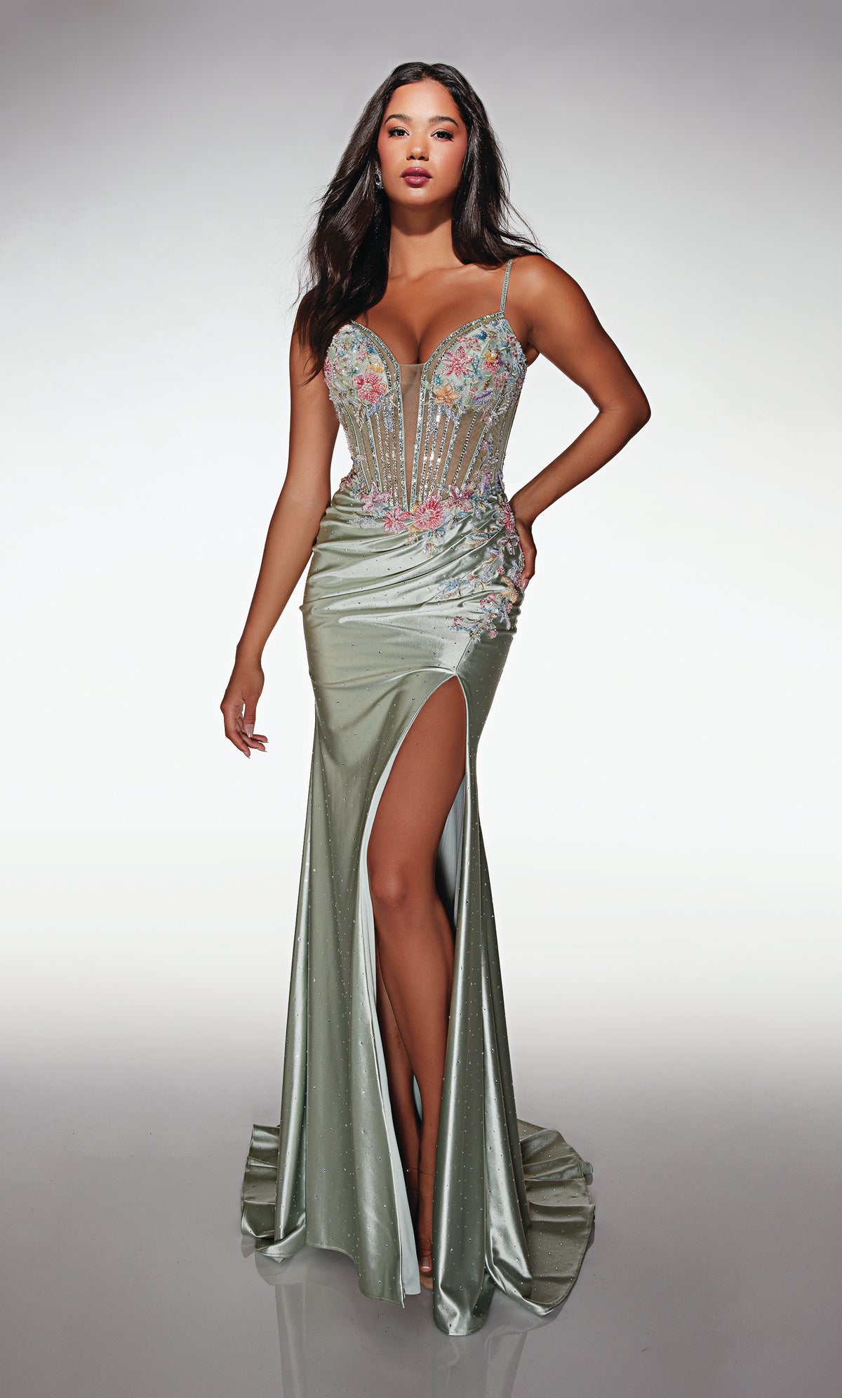 ALYCE Paris 62022 Alyce Long Plunging Neckline Embellished Straight Dress