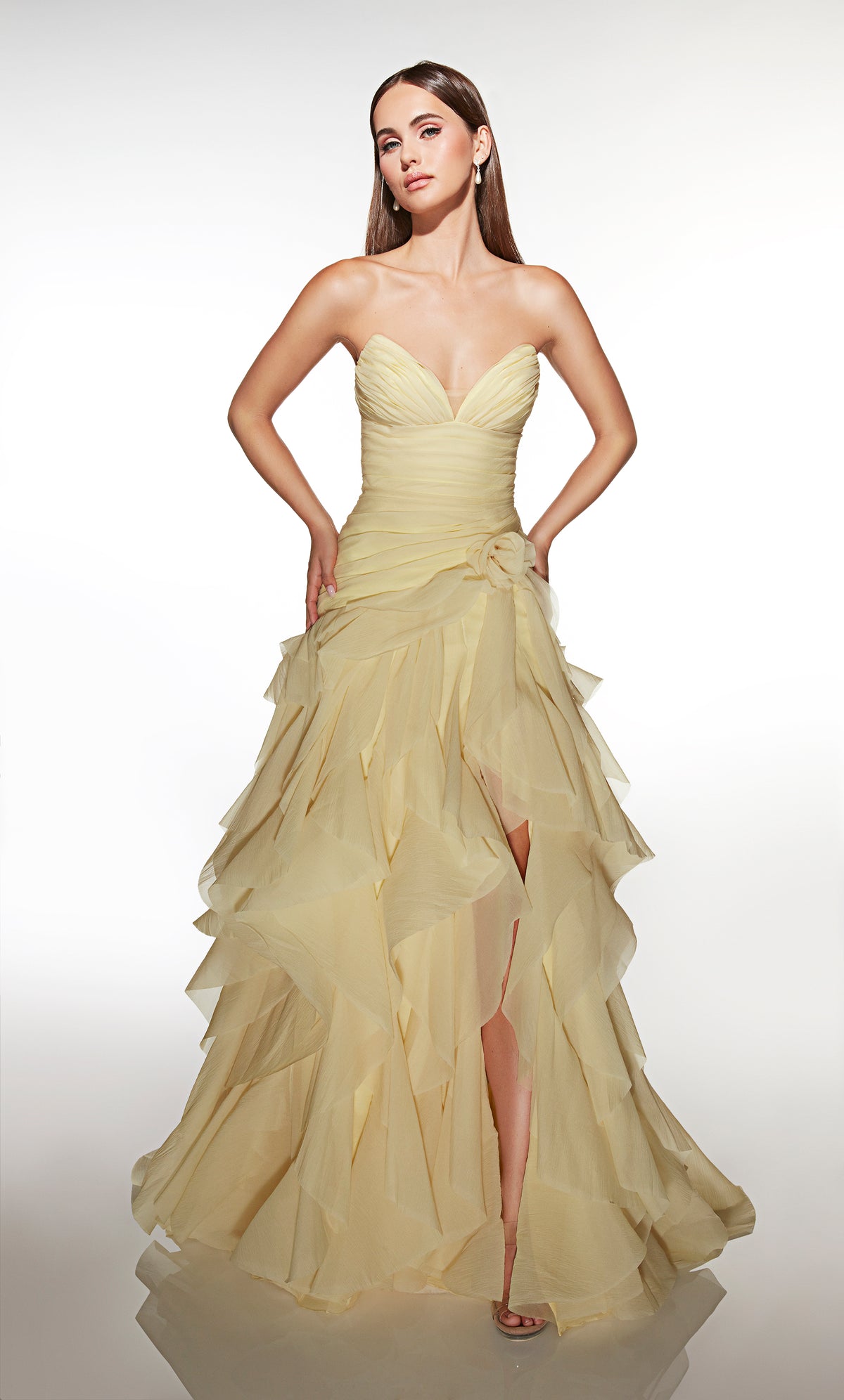 ALYCE Paris 62024 Alyce Long V-neckline Ruffles A Line Dress