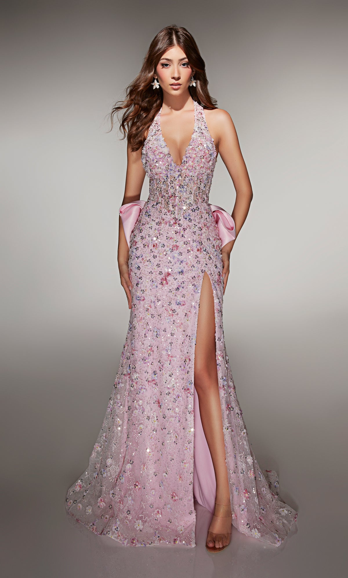 ALYCE Paris 62044 Alyce Long Halter Neckline Embellished Straight Dress