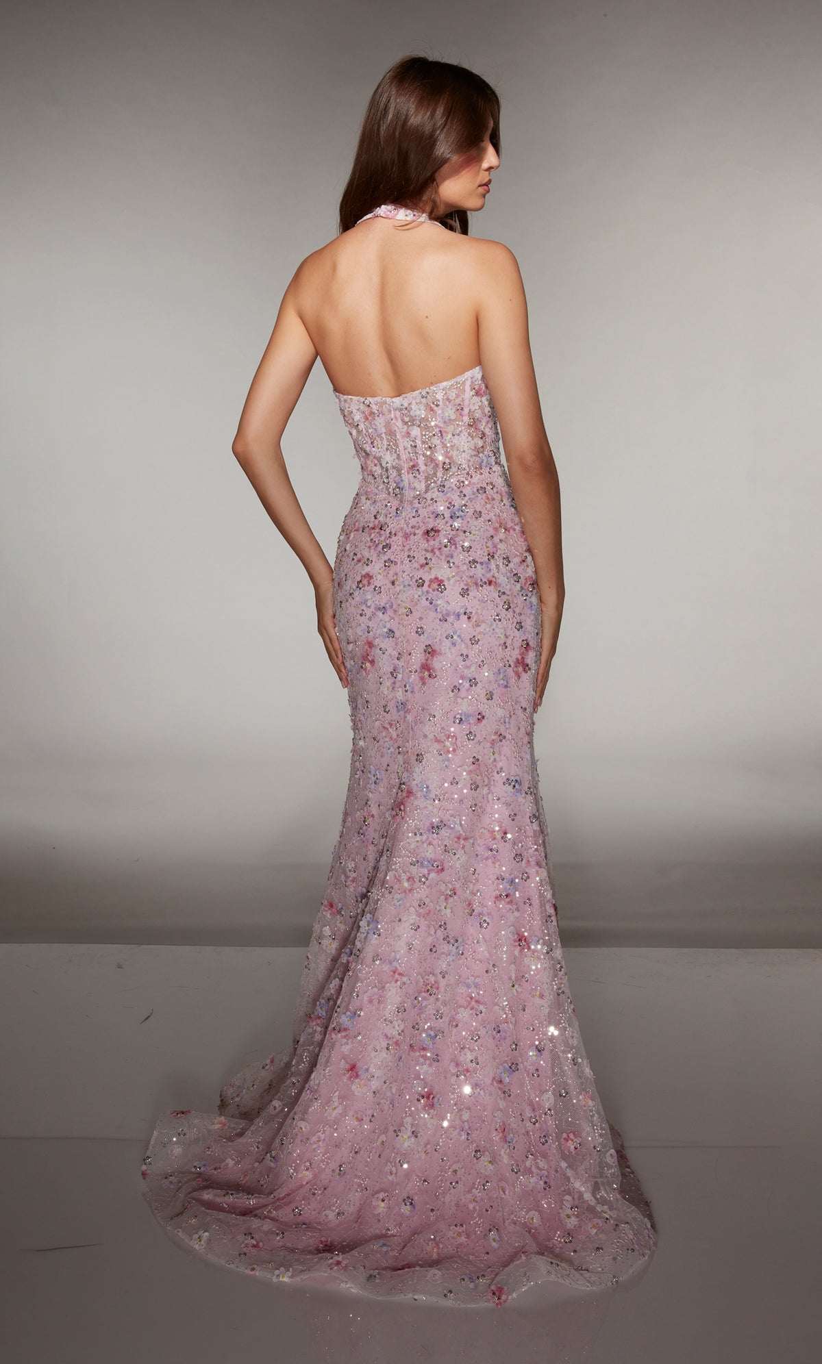 ALYCE Paris 62044 Alyce Long Halter Neckline Embellished Straight Dress