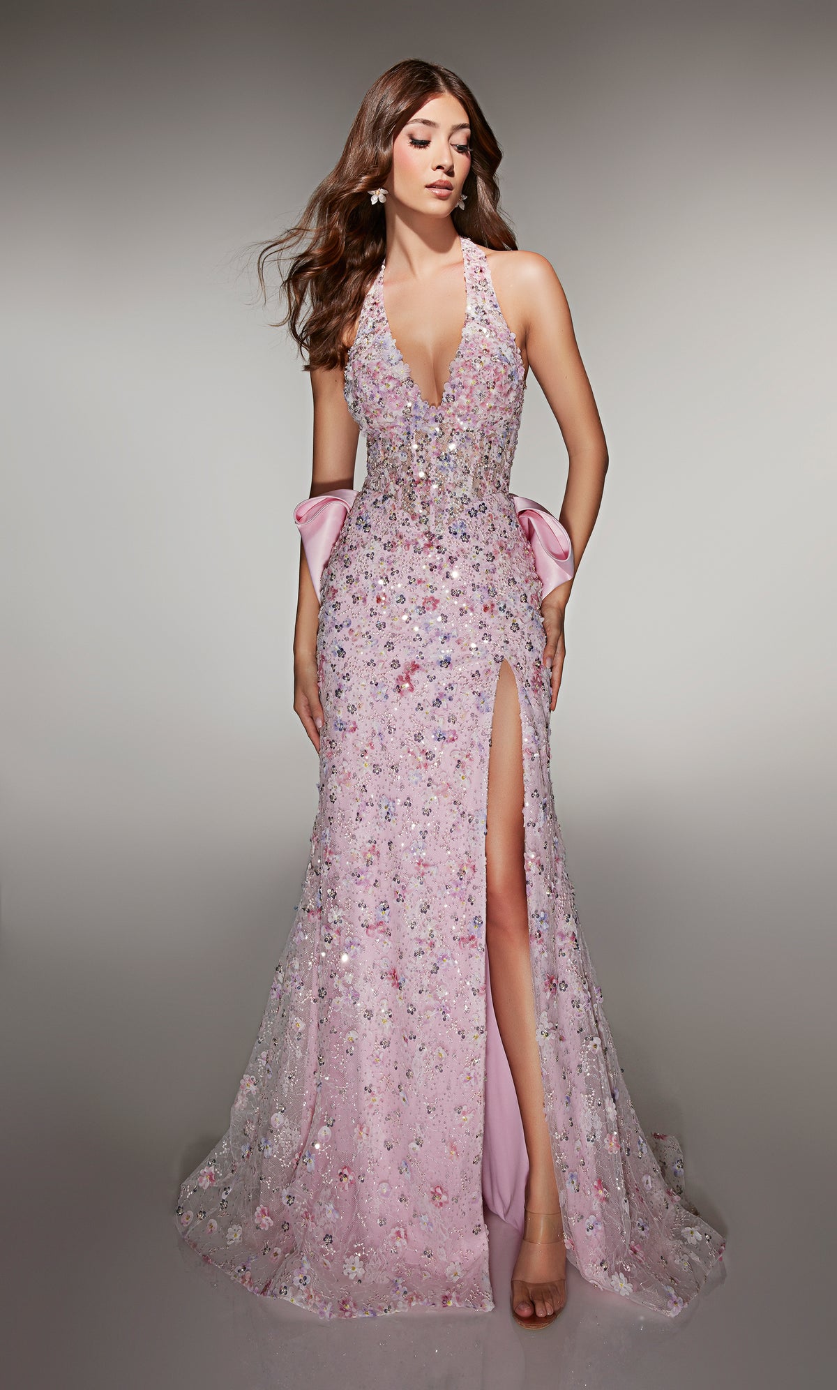 ALYCE Paris 62044 Alyce Long Halter Neckline Embellished Straight Dress
