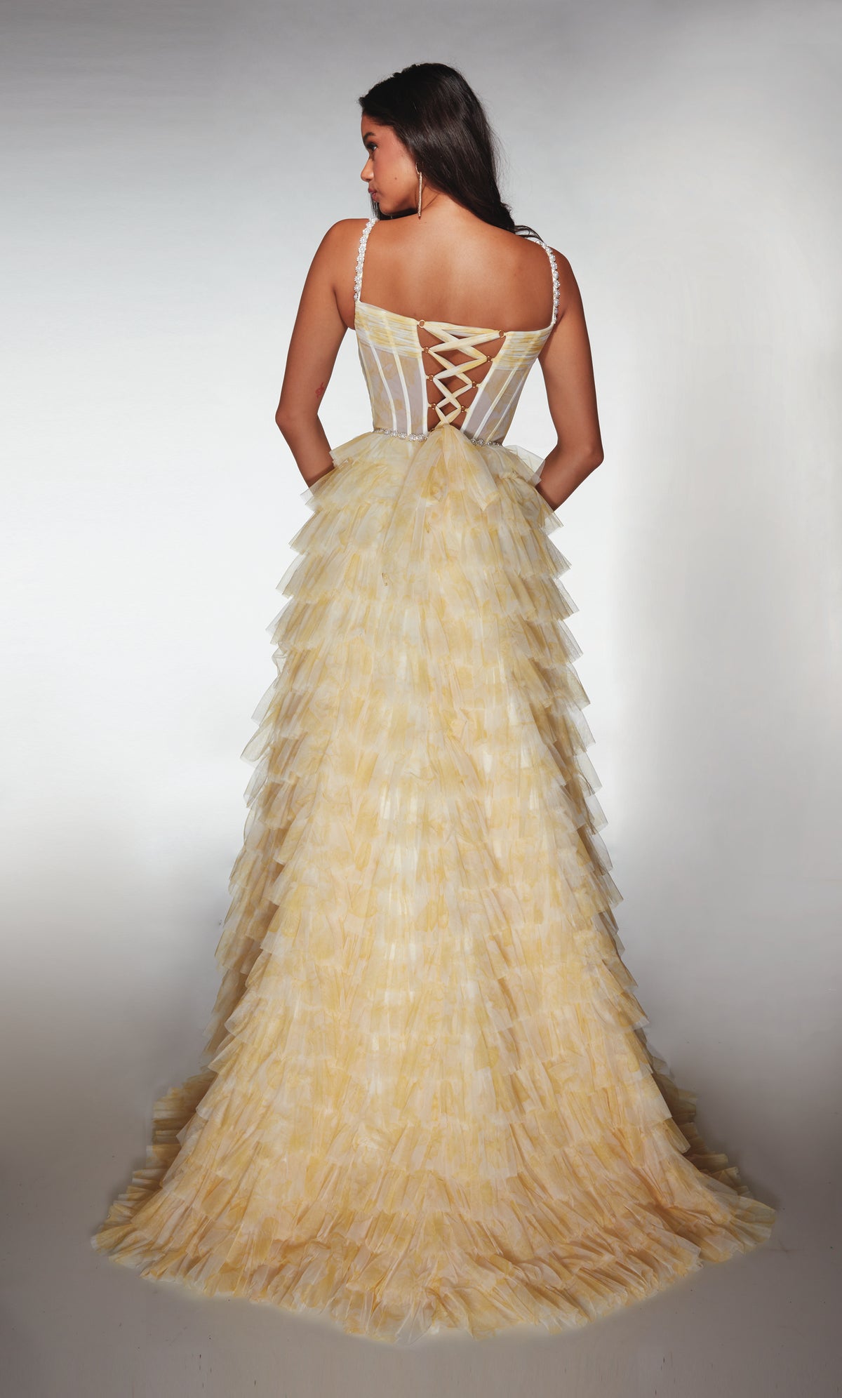ALYCE Paris 62052 Alyce Long Plunging Neckline Ruffles A Line Dress