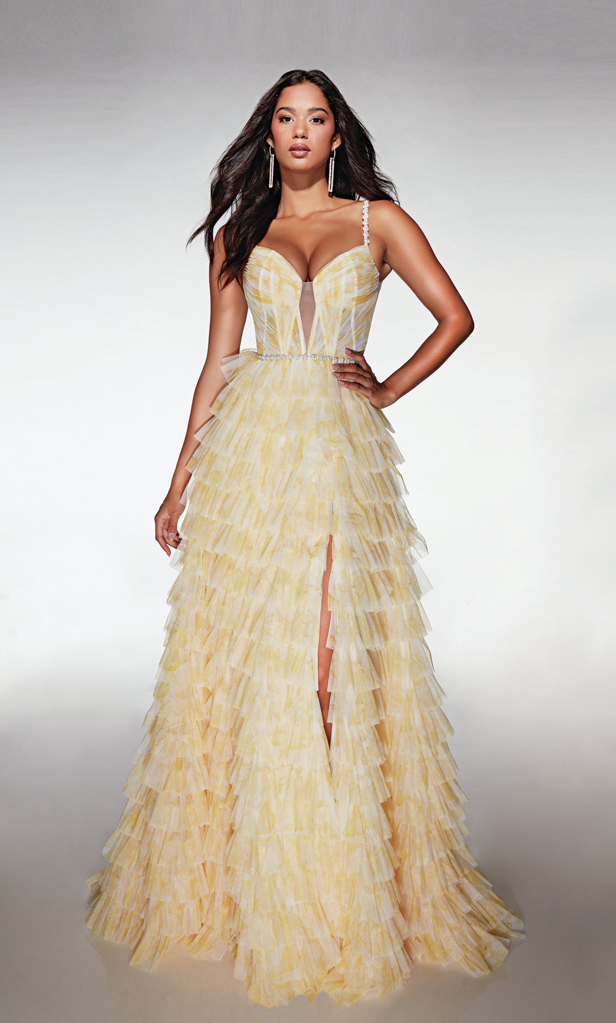 ALYCE Paris 62052 Alyce Long Plunging Neckline Ruffles A Line Dress