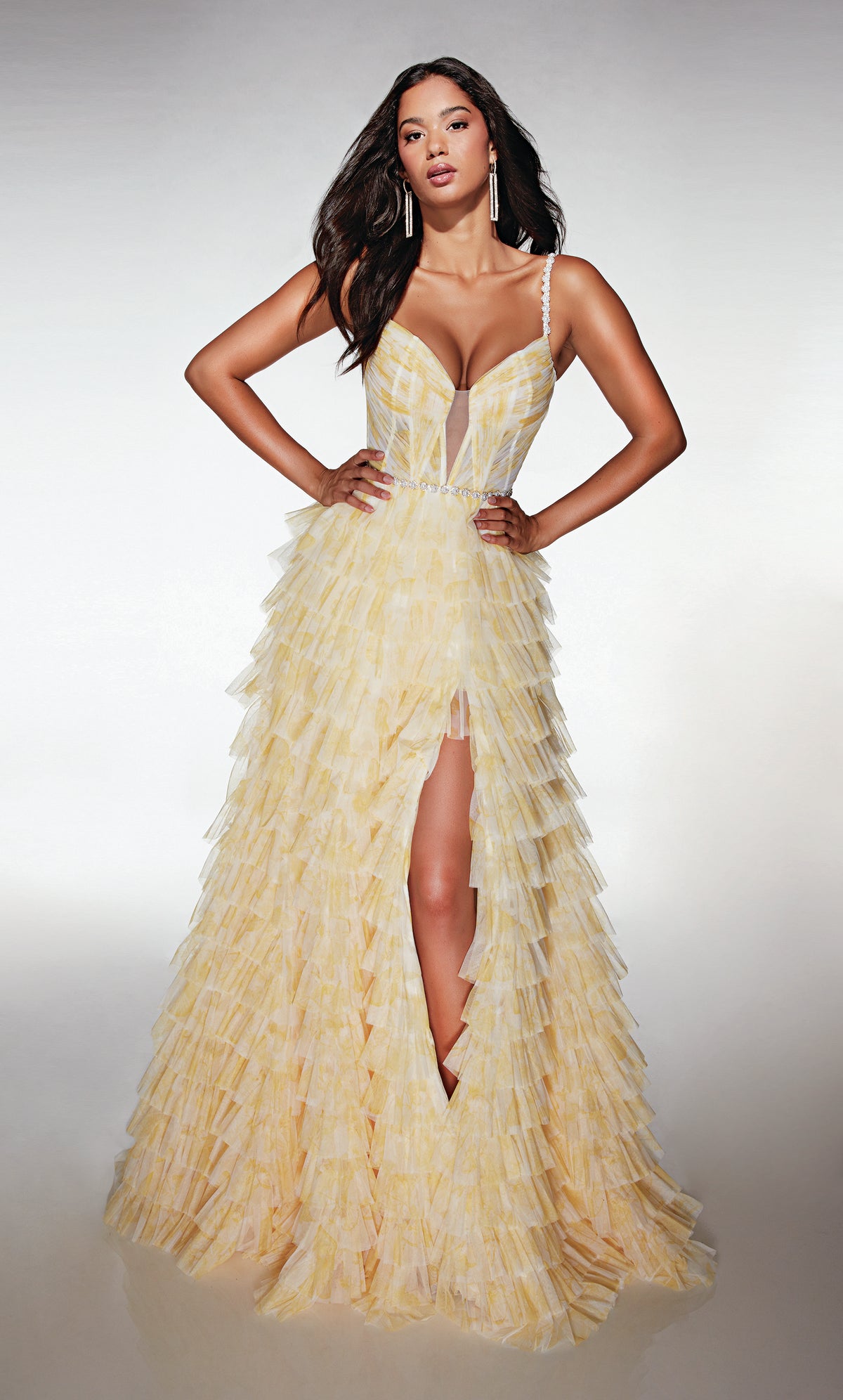 ALYCE Paris 62052 Alyce Long Plunging Neckline Ruffles A Line Dress