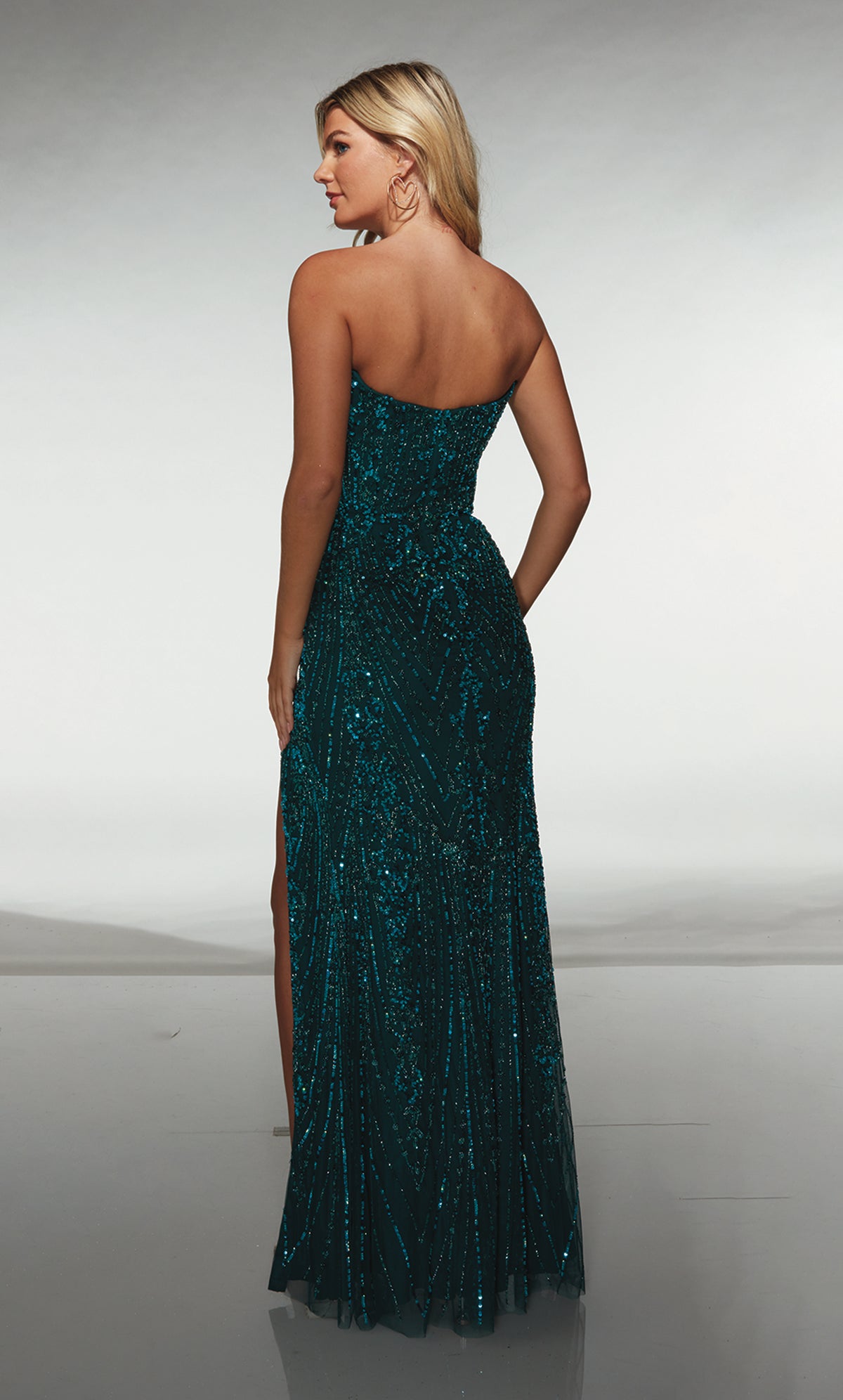 ALYCE Paris 62114 Alyce Long Plunging Neckline Slit Straight Dress