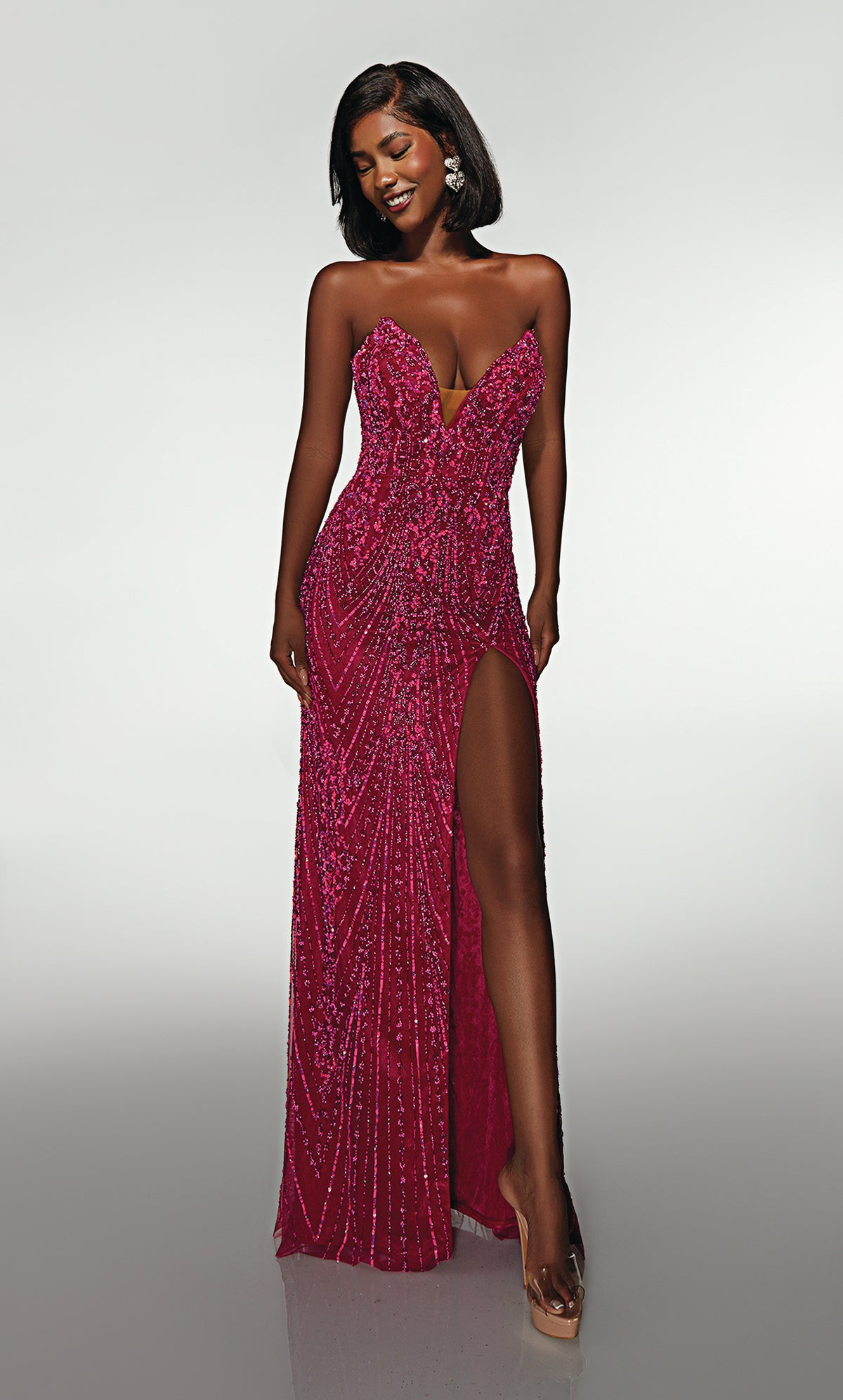 ALYCE Paris 62114 Alyce Long Plunging Neckline Slit Straight Dress