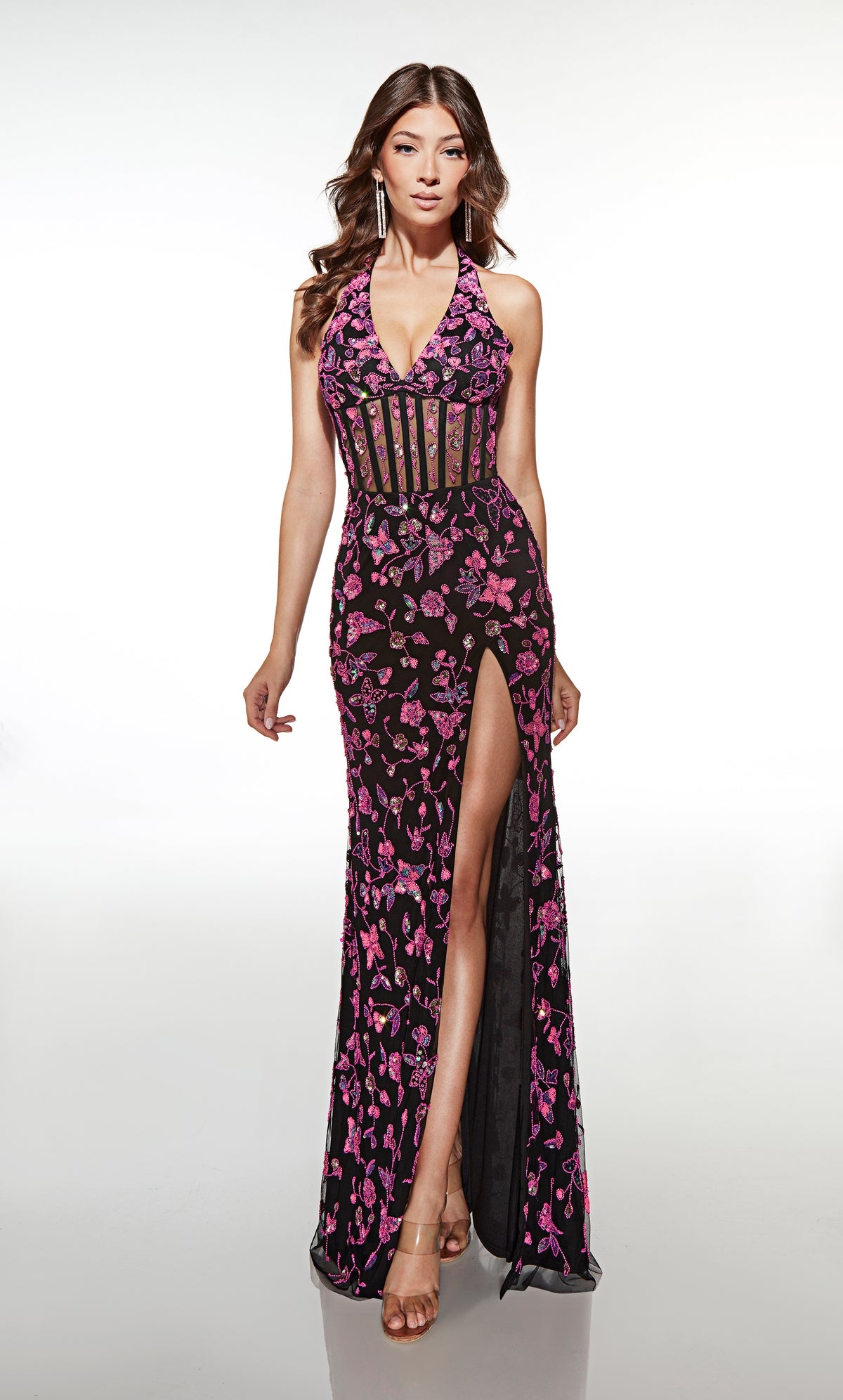 ALYCE Paris 62116 Alyce Long Halter Neckline 80s Inspired Straight Dress