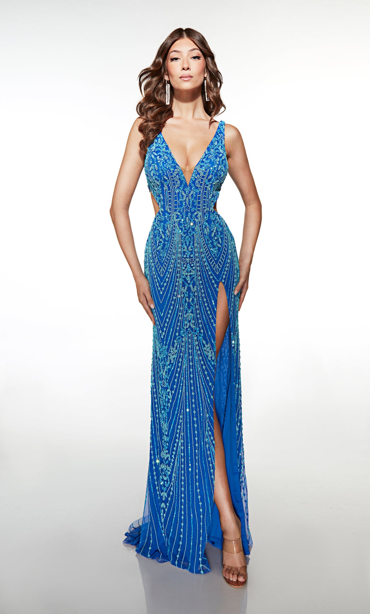 ALYCE Paris 62133 Alyce Long V-neckline Embellished Straight Dress