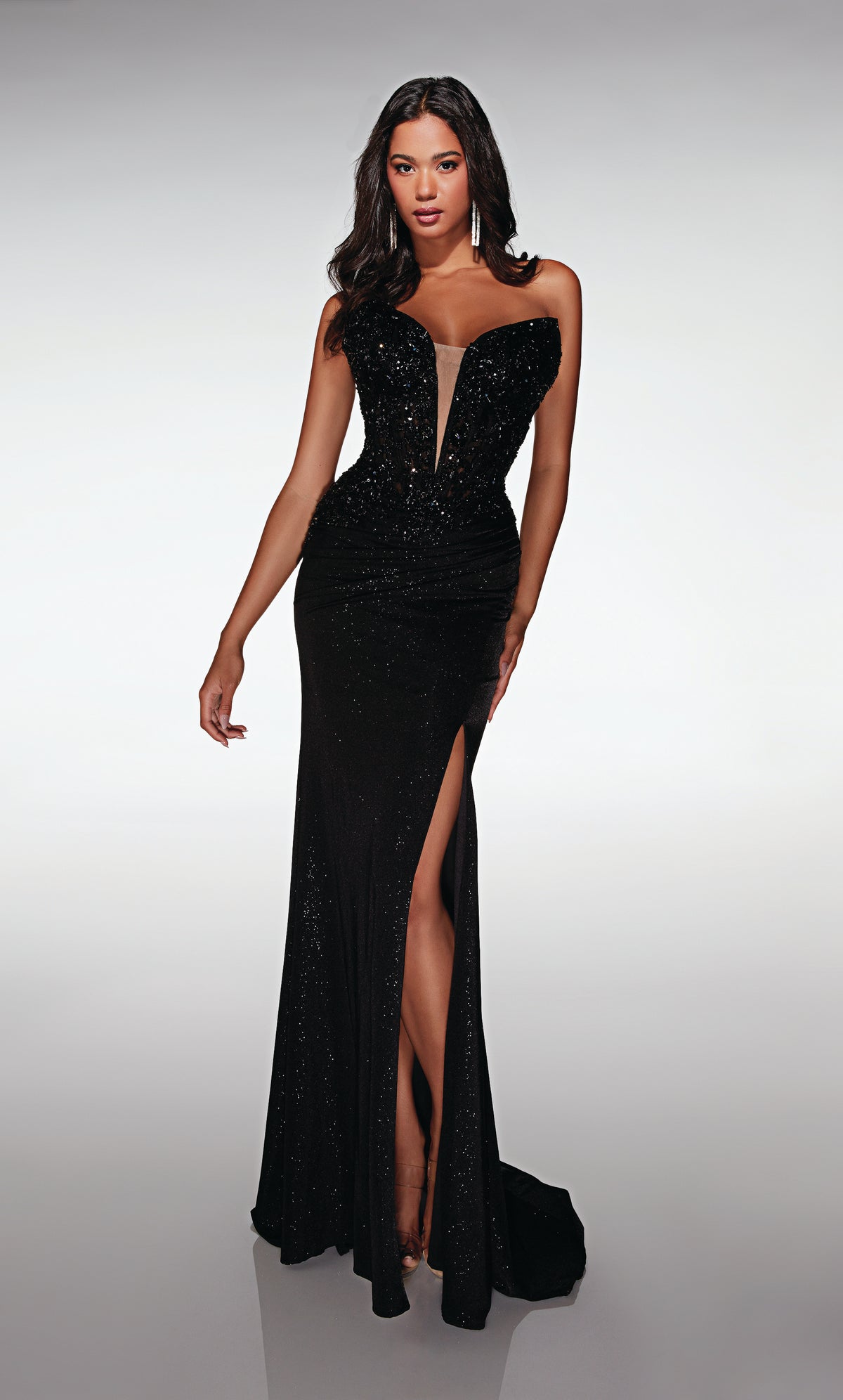 ALYCE Paris 62135 Alyce Long Plunging Neckline Illusion Straight Dress