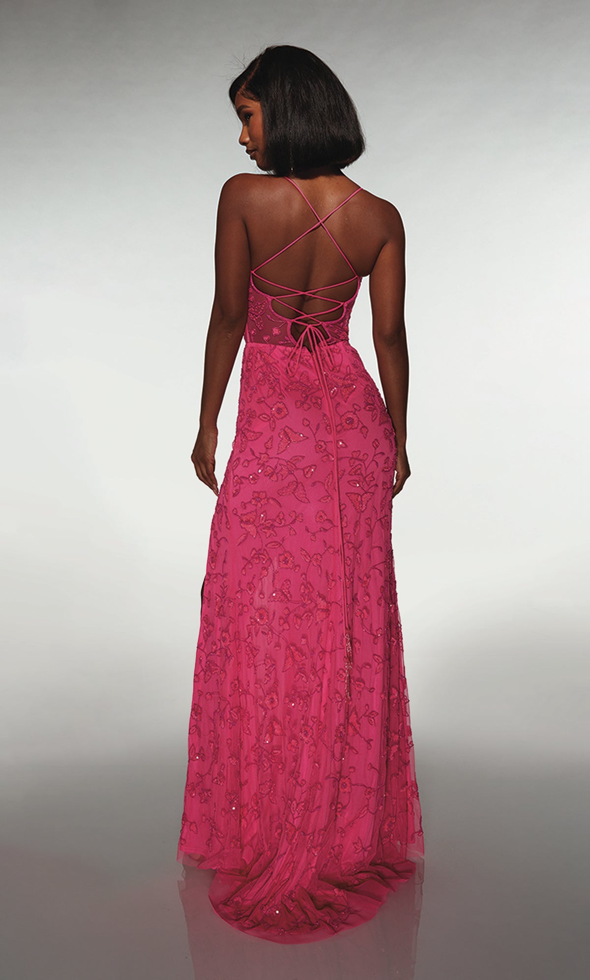 ALYCE Paris 62139 Alyce Long Plunging Neckline Illusion Straight Dress