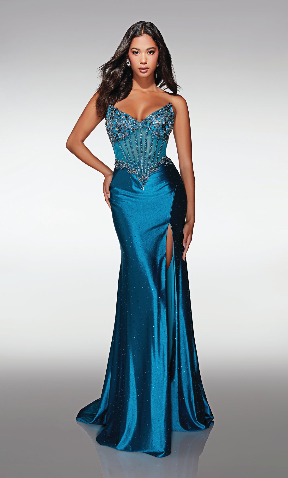 ALYCE Paris 62168 Alyce Long V-neckline Shimmery/sparkly Straight Dress