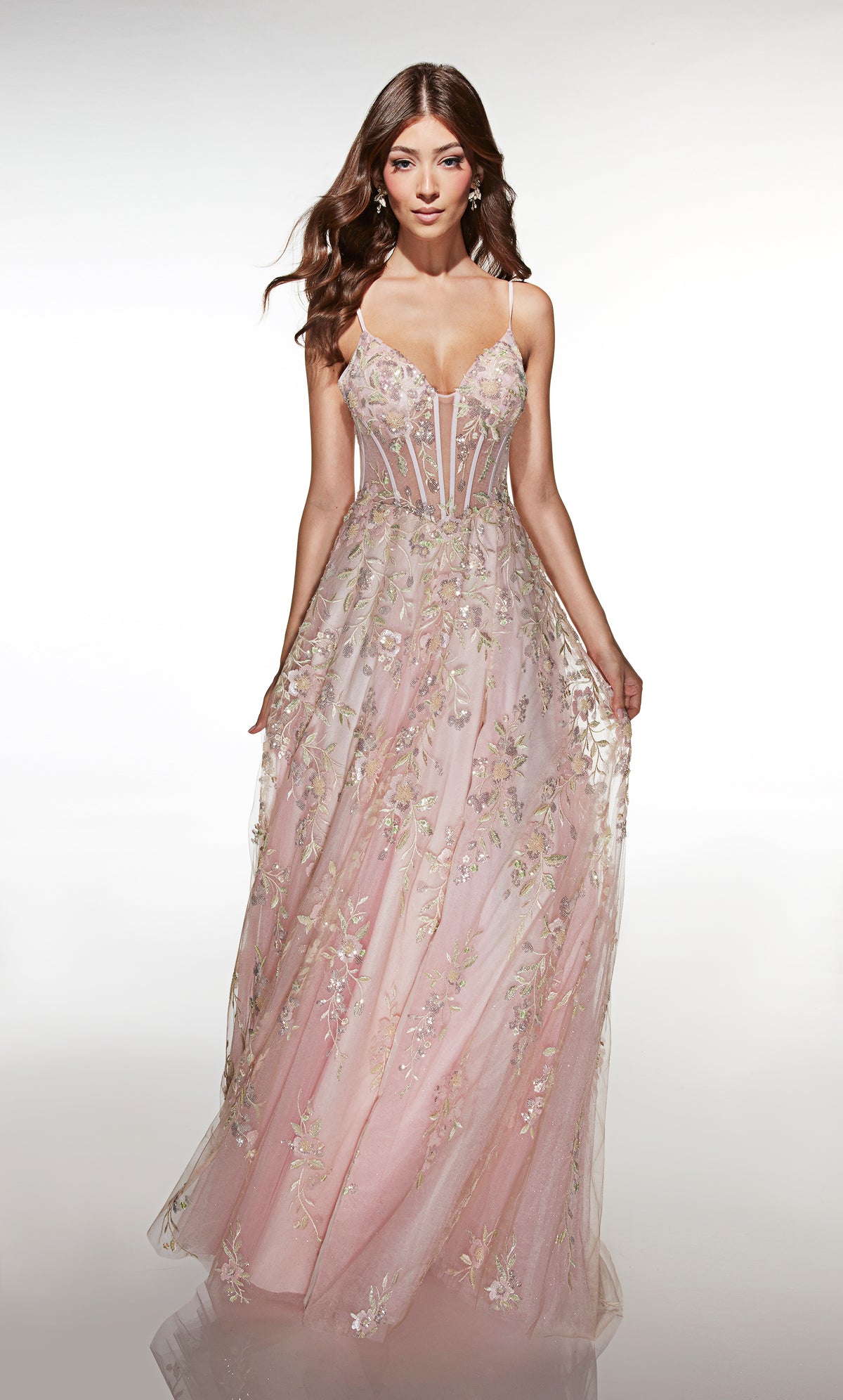 ALYCE Paris 62211 Alyce Long Plunging Neckline Shimmery/sparkly A Line Dress