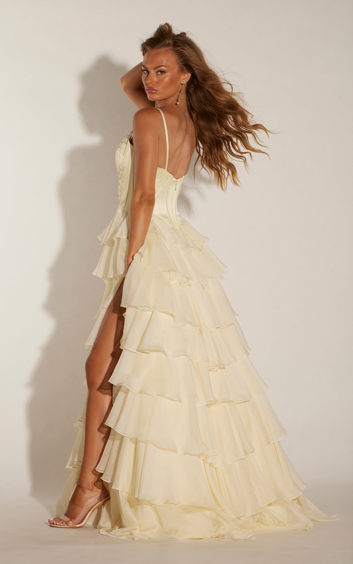 ALYCE Paris 62250 Alyce Long V-neckline Ruffles A Line Dress