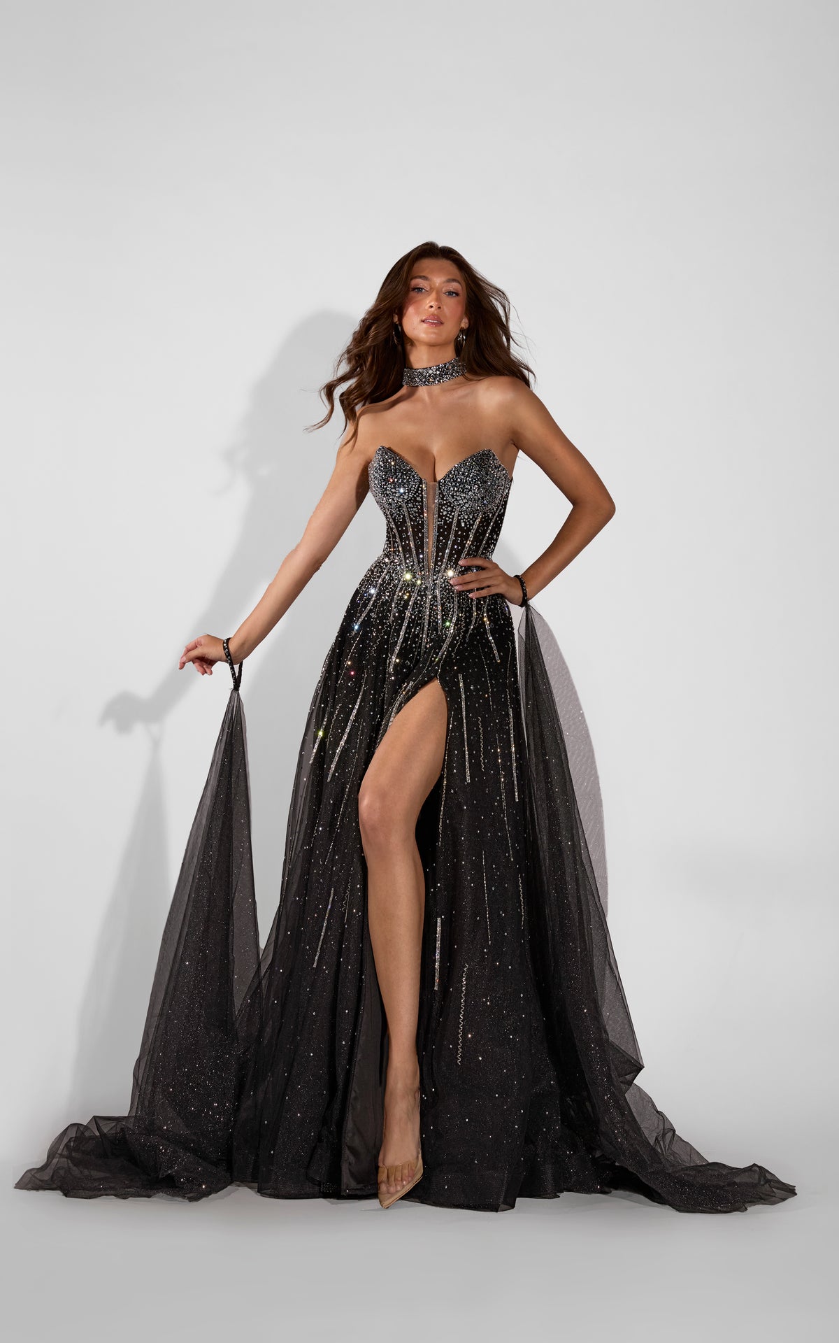 ALYCE Paris 62296 Alyce Long Plunging Neckline Slit A Line Dress