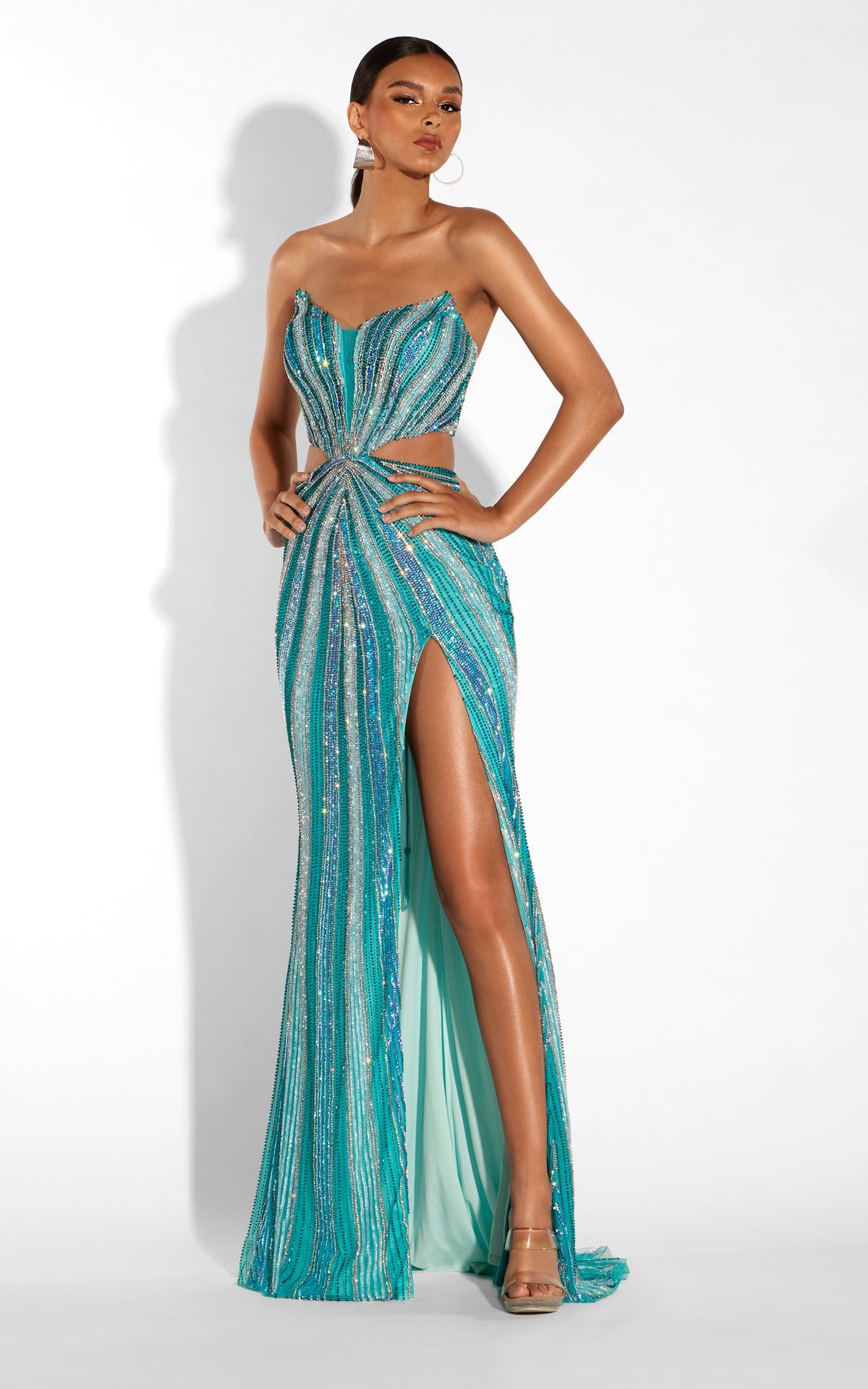 ALYCE Paris 62305 Alyce Long Plunging Neckline Embellished Straight Dress