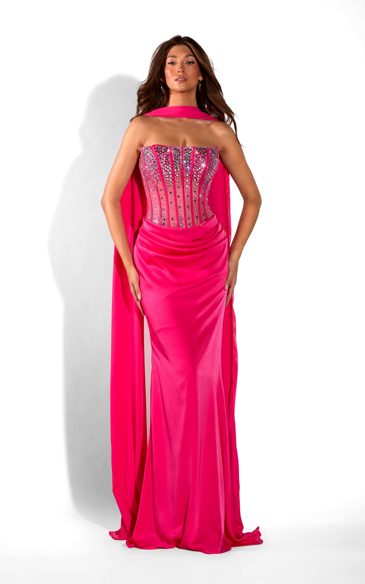 ALYCE Paris 62397 Alyce Long Cat-eye Neckline Ruched/draped Dress