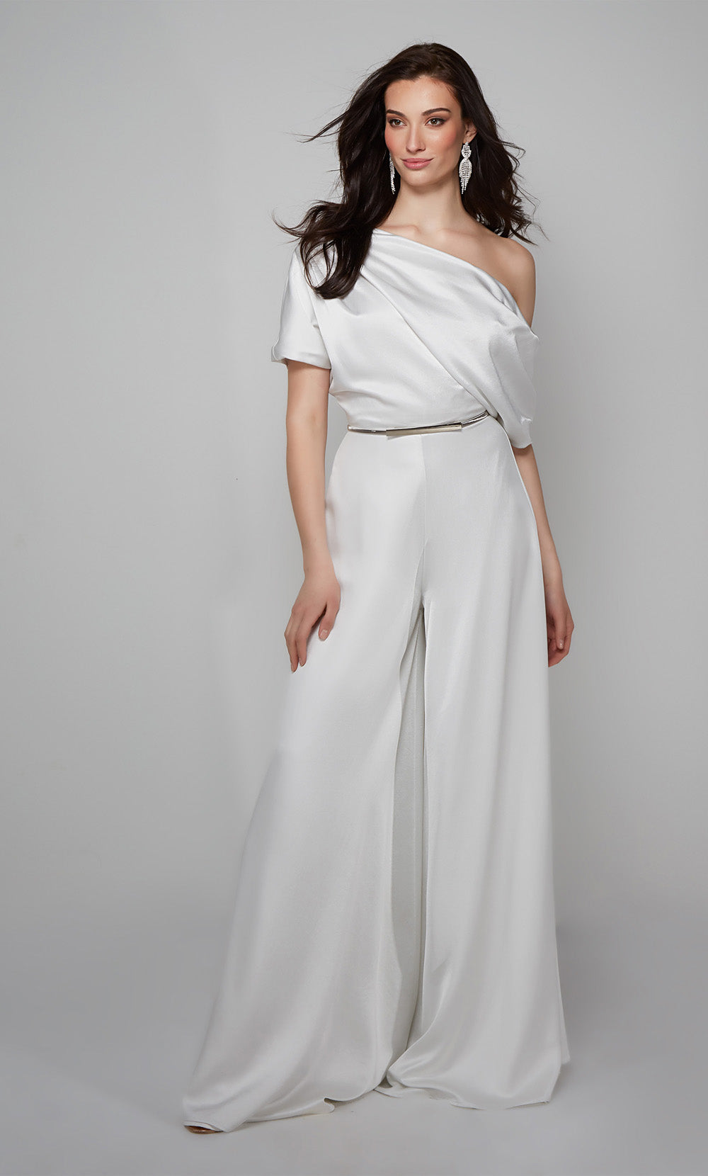 ALYCE Paris 70019 Bridal One Shoulder Neckline Ruched/draped Jumpsuit Dress