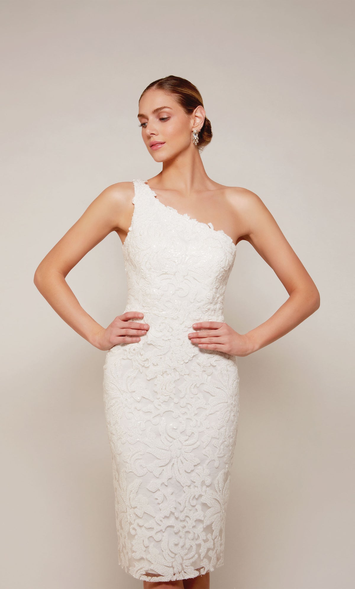 Alyce Paris 70029 Bridal One Shoulse brillante/vestido recto brillante