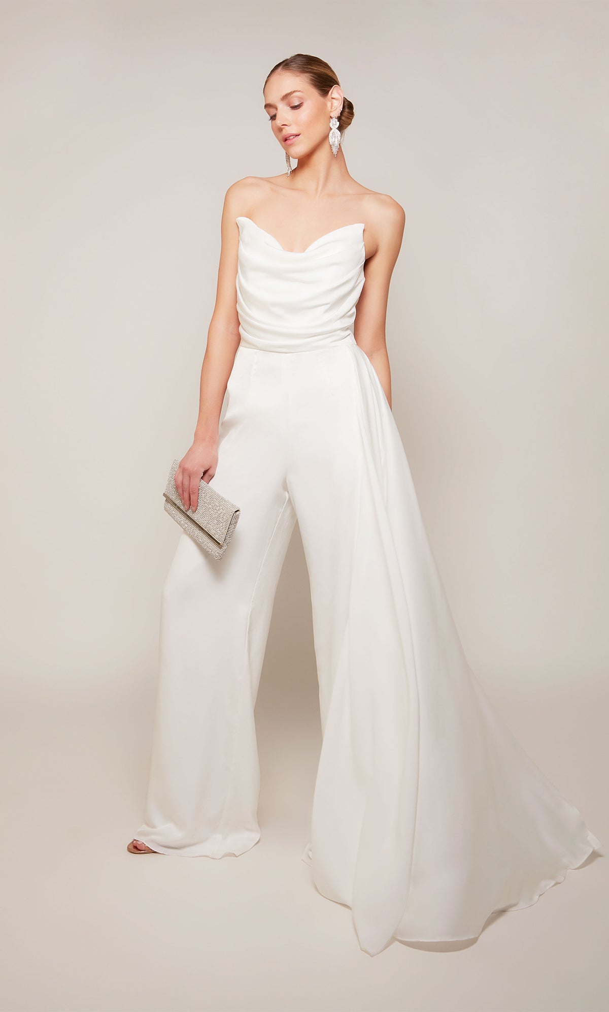 ALYCE Paris 70050 Bridal Cowl Neckline Train Jumpsuit Dress