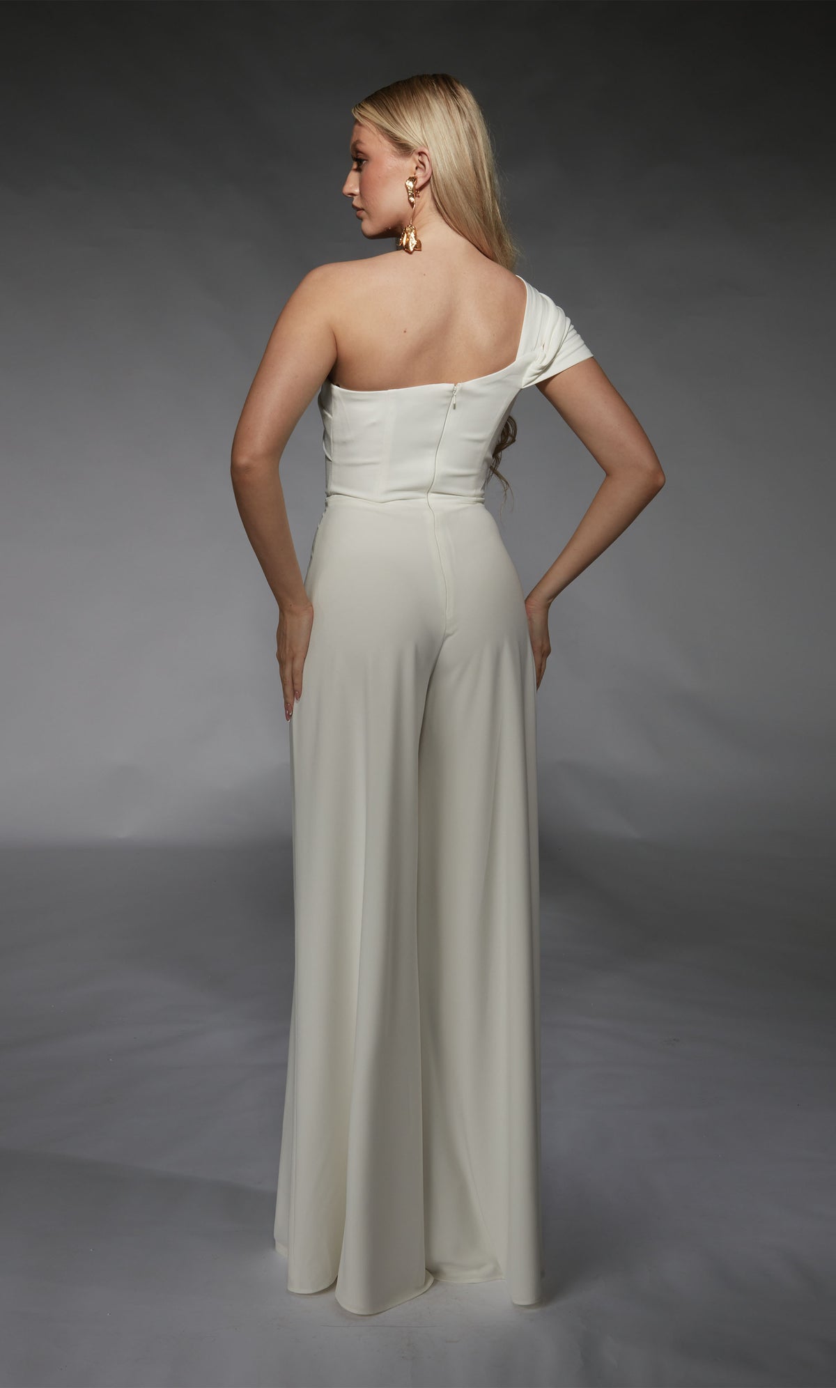 ALYCE Paris 70066 Bridal One Shoulder Neckline Elegant Jumpsuit Dress
