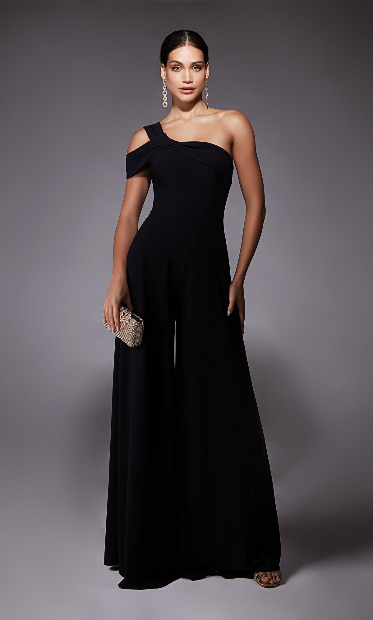 ALYCE Paris 70066 Bridal One Shoulder Neckline Elegant Jumpsuit Dress