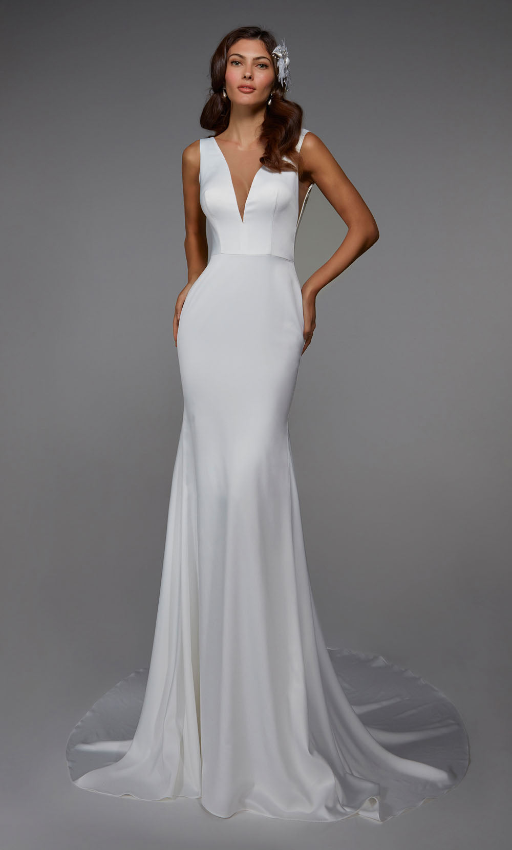 ALYCE Paris 7021 Bridal Plunging Neckline Simple Mermaid Dress