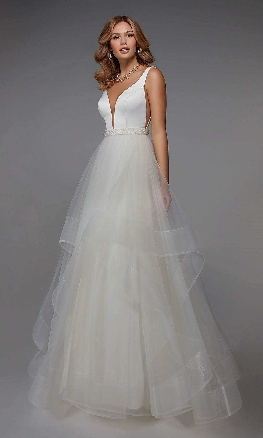 ALYCE Paris 7022 Bridal Plunging Neckline Ruffles Ballgown Dress