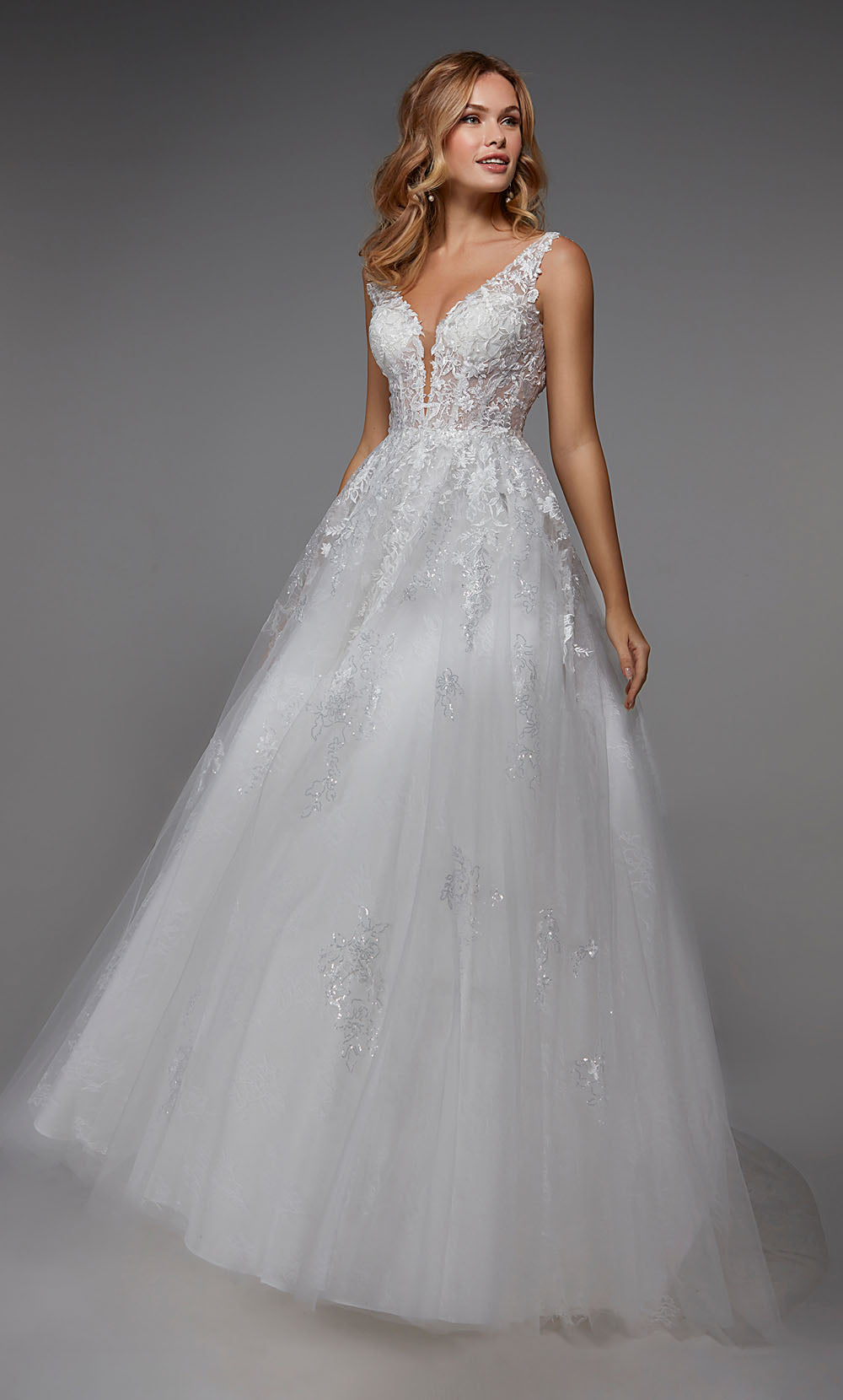 ALYCE Paris 7039 Bridal Plunging Neckline Train Ballgown Dress