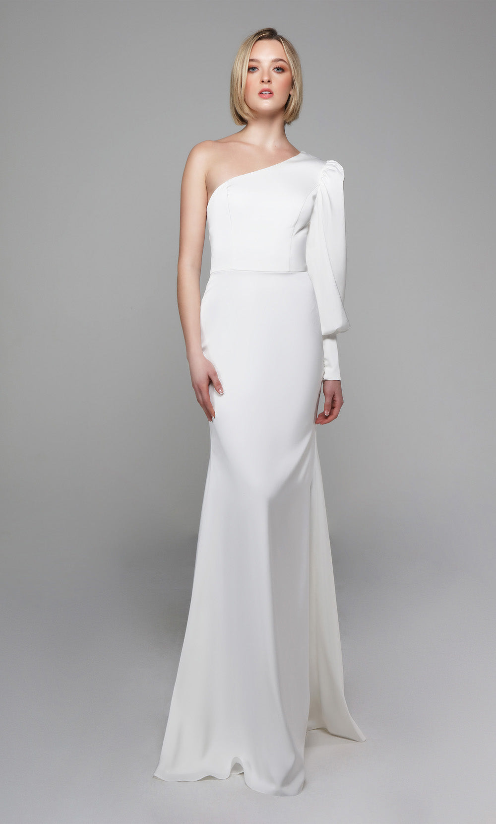 ALYCE Paris 7065 Bridal One Shoulder Neckline Buttons Straight Dress