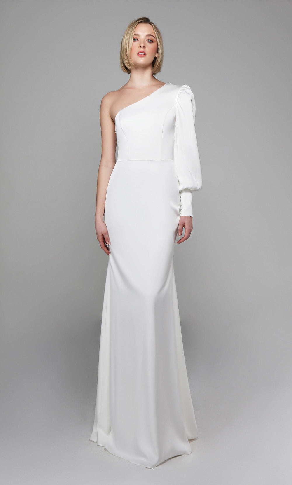 ALYCE Paris 7065 Bridal One Shoulder Neckline Buttons Straight Dress