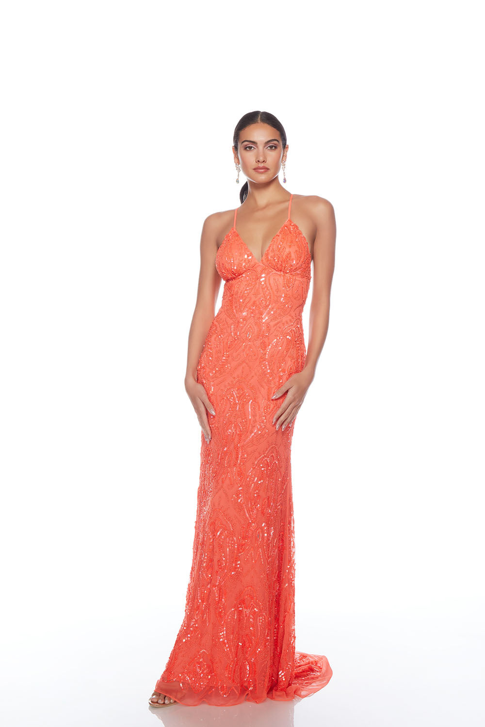 Alyce Paris 88006 Vestido reto embelezado de decote em V