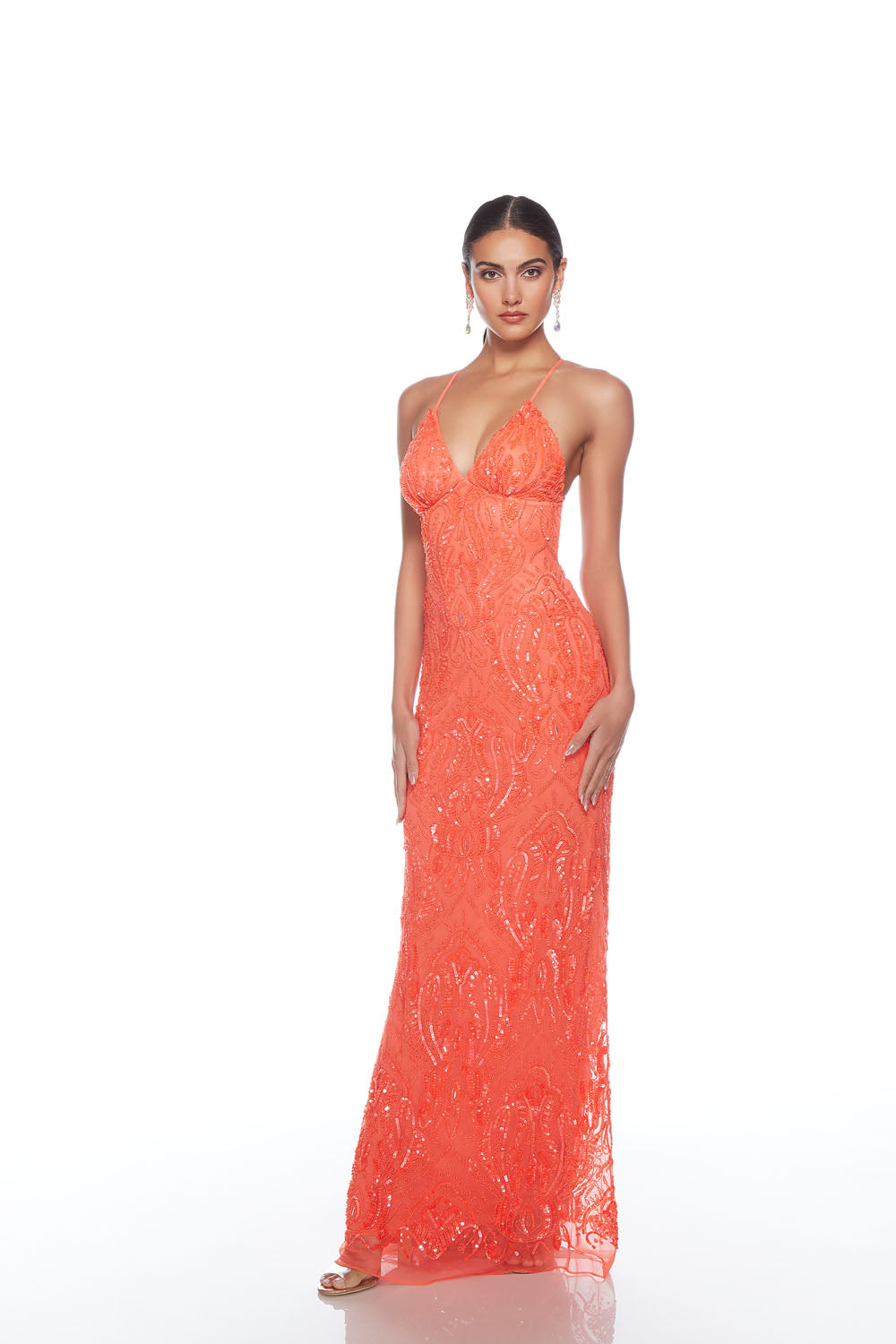 Alyce Paris 88006 Vestido reto embelezado de decote em V