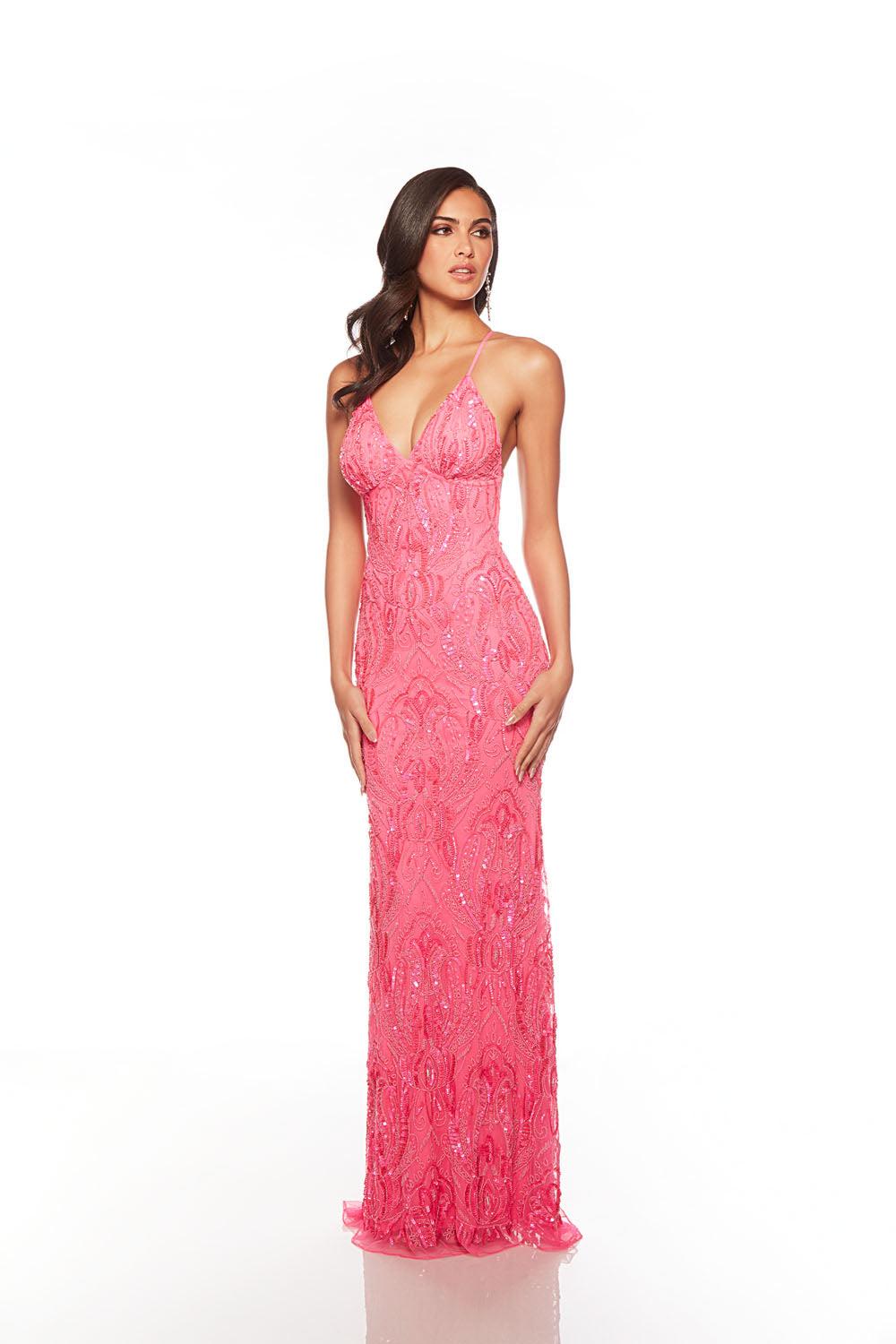 Alyce Paris 88006 Vestido reto embelezado de decote em V