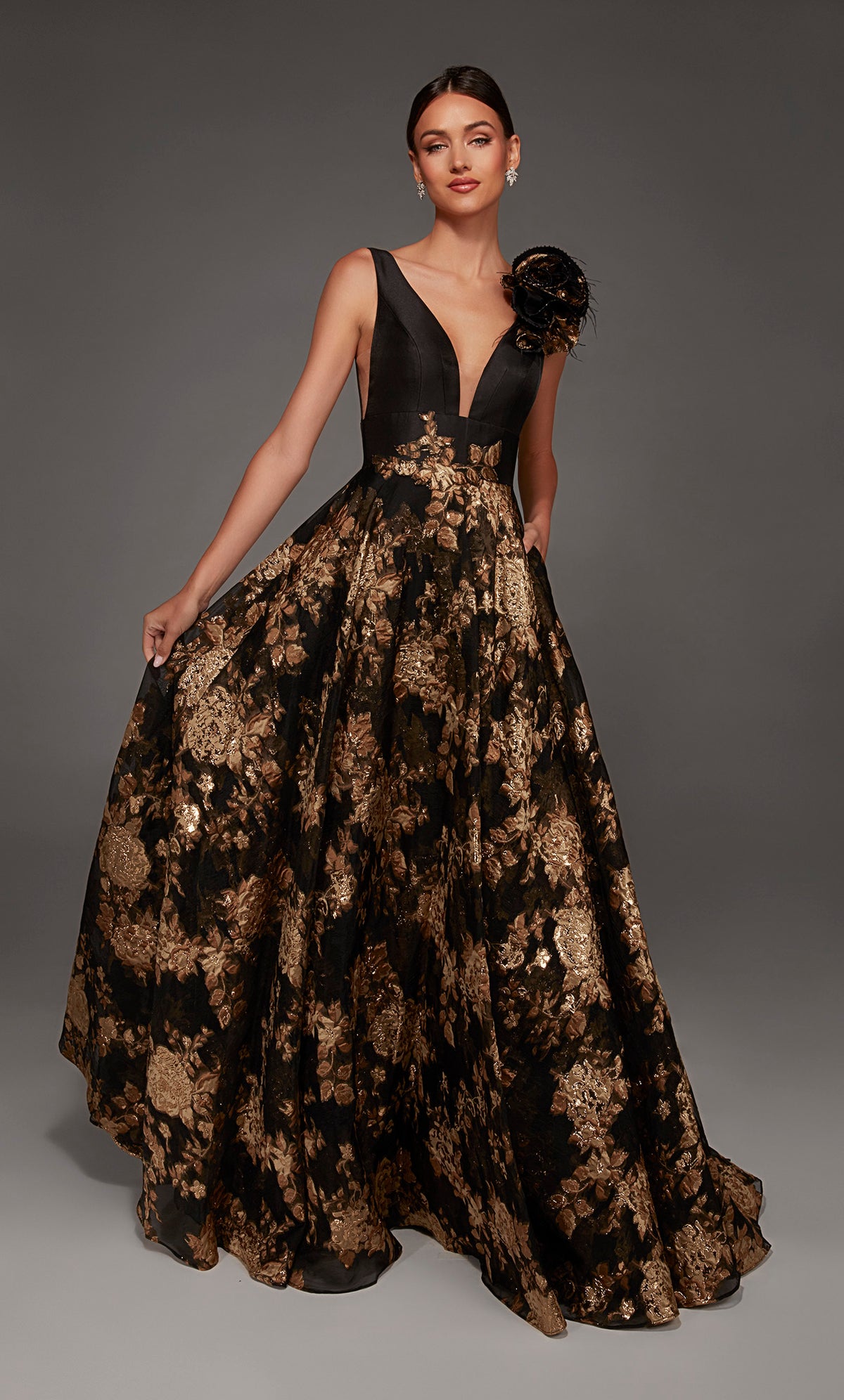 ALYCE Paris 55008 Special Occasion Plunging Neckline Elegant A Line Dress