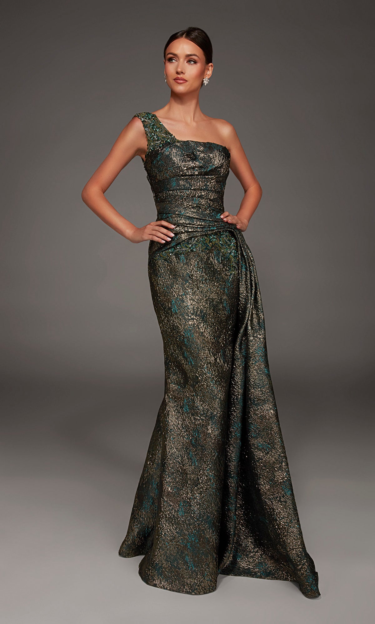 ALYCE Paris 55033 Special Occasion One Shoulder Neckline Modest A Line Dress