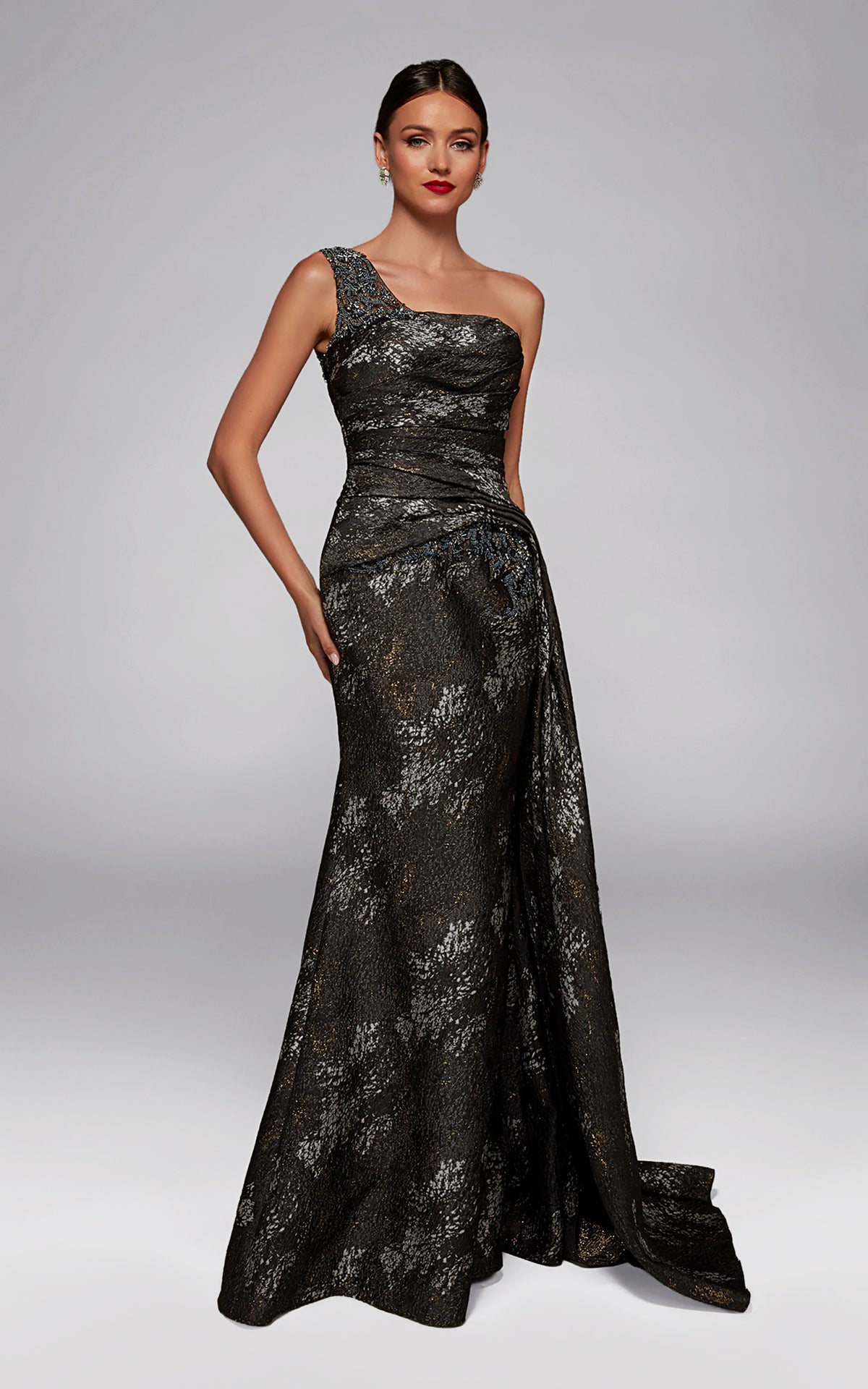 ALYCE Paris 55033 One Shoulder Neckline Modest A Line Dress