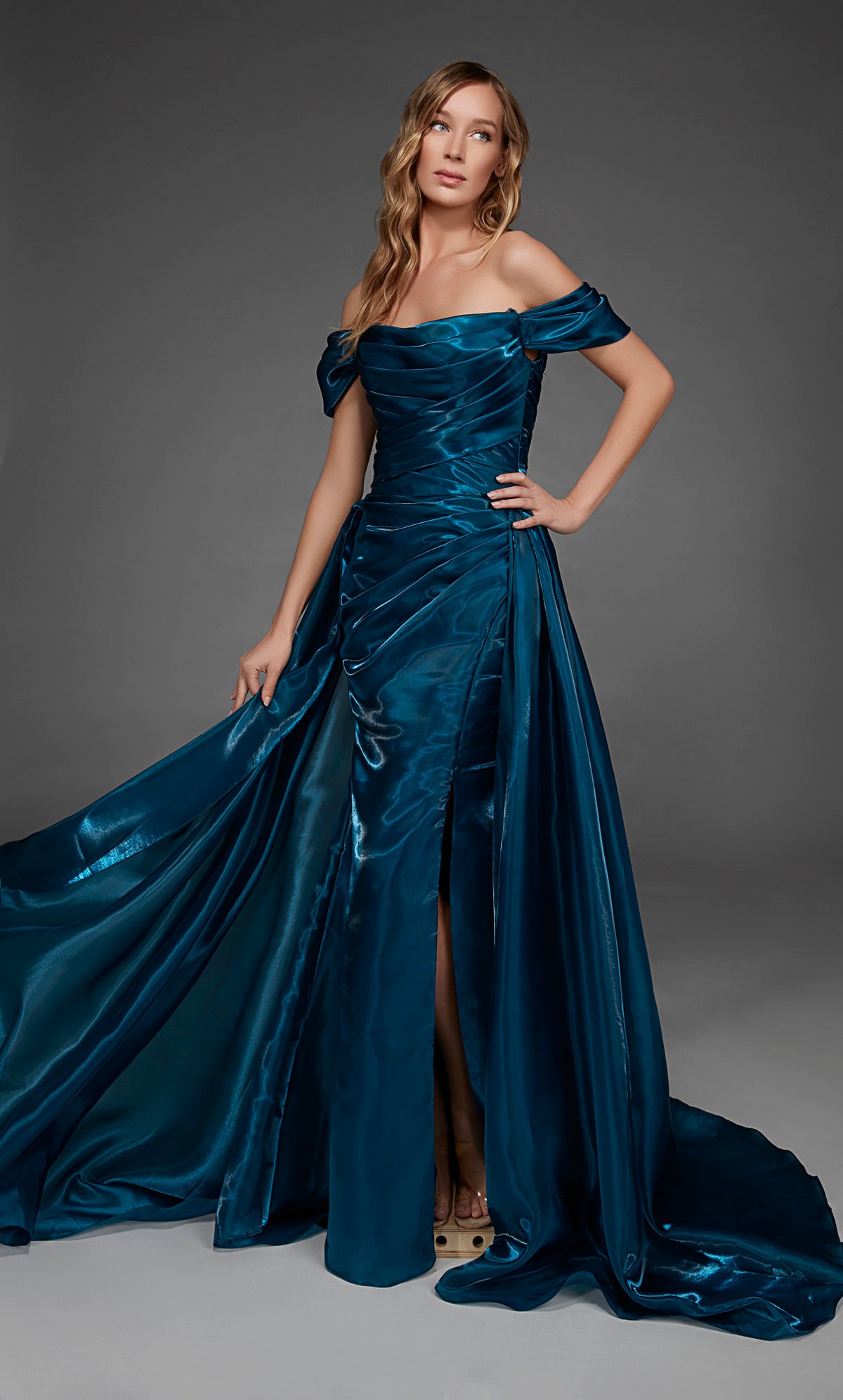 ALYCE Paris 55034 Off The Shoulder Neckline Ruched/draped A Line Dress