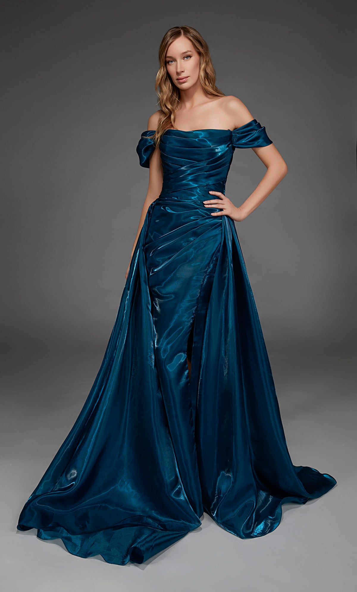 ALYCE Paris 55034 Off The Shoulder Neckline Ruched/draped A Line Dress