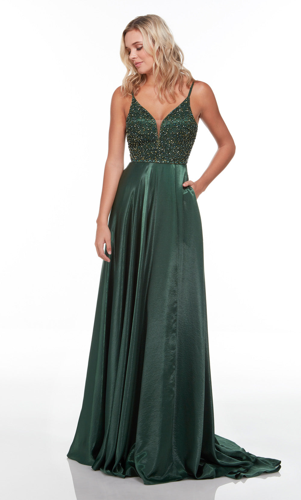 ALYCE Paris 61197 Alyce Long Straight Across Embellished Flowy Dress