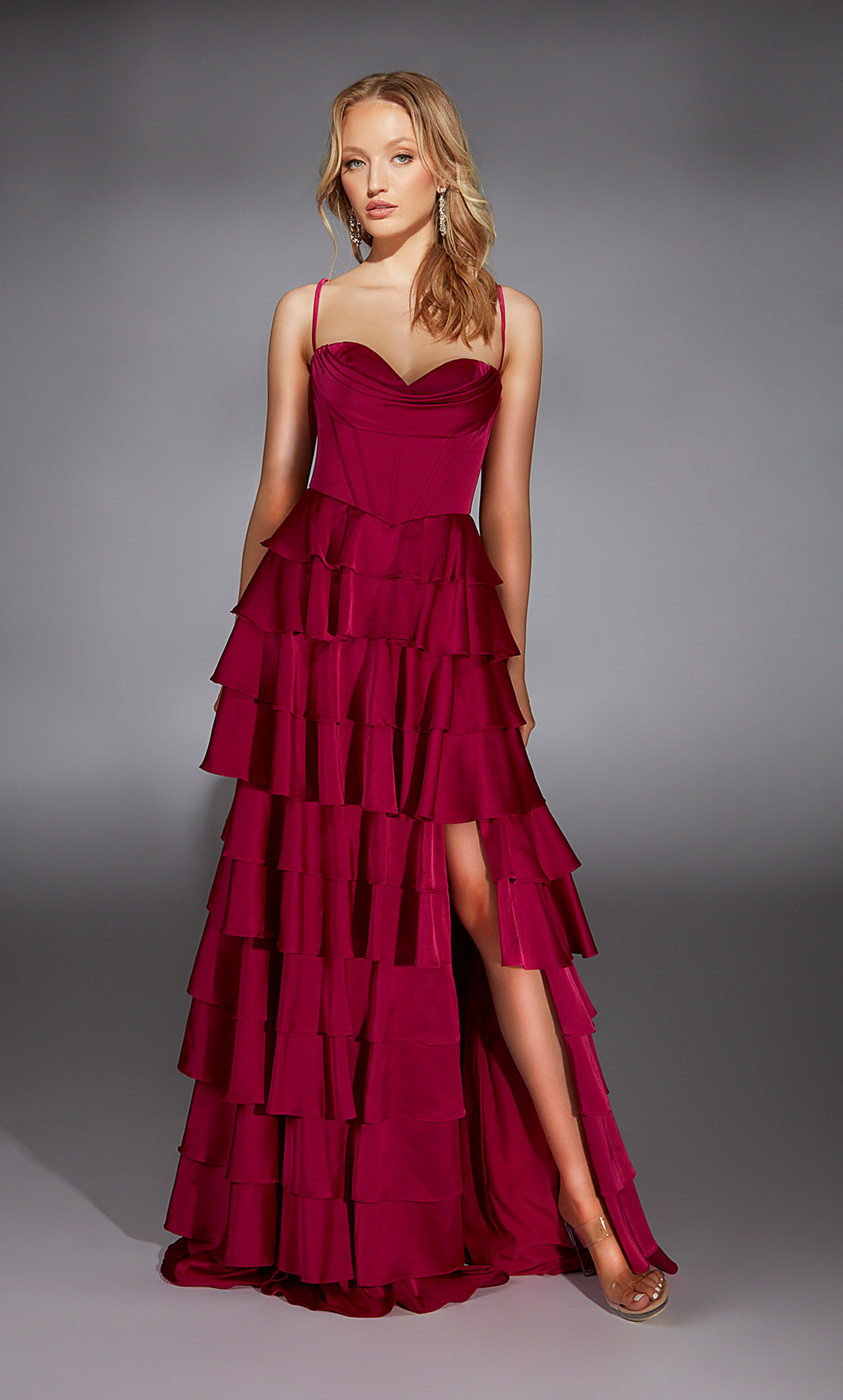 Formal Dress: 61738. Long, Cowl Neck, A Line, Lace Up Back - Alyce Paris